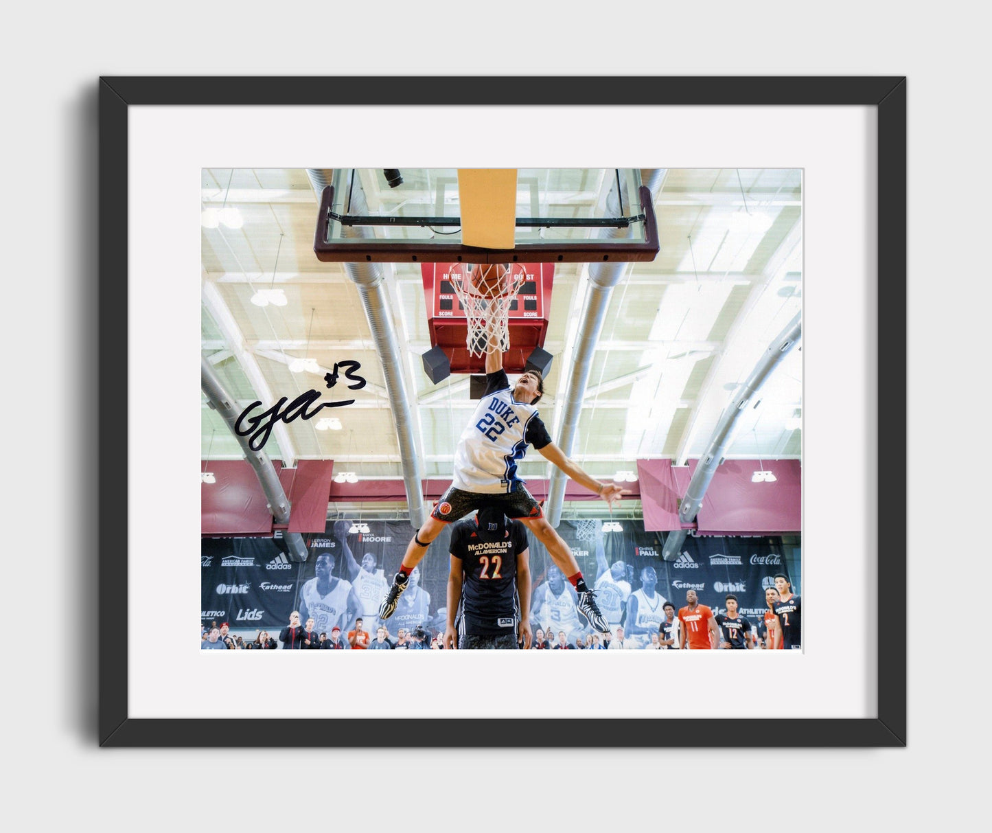 Duke Basketball Grayson Allen Mid Air Dunk College Basketball Wall Art 16x20 Gallery Frame college basketball wall art print