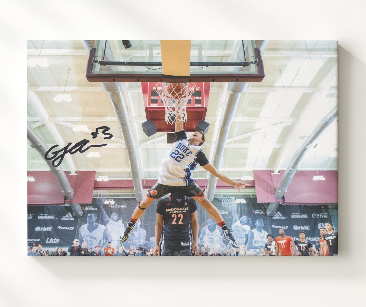 Duke Basketball Grayson Allen Mid Air Dunk College Basketball Wall Art 20x24 Canvas college basketball wall art print