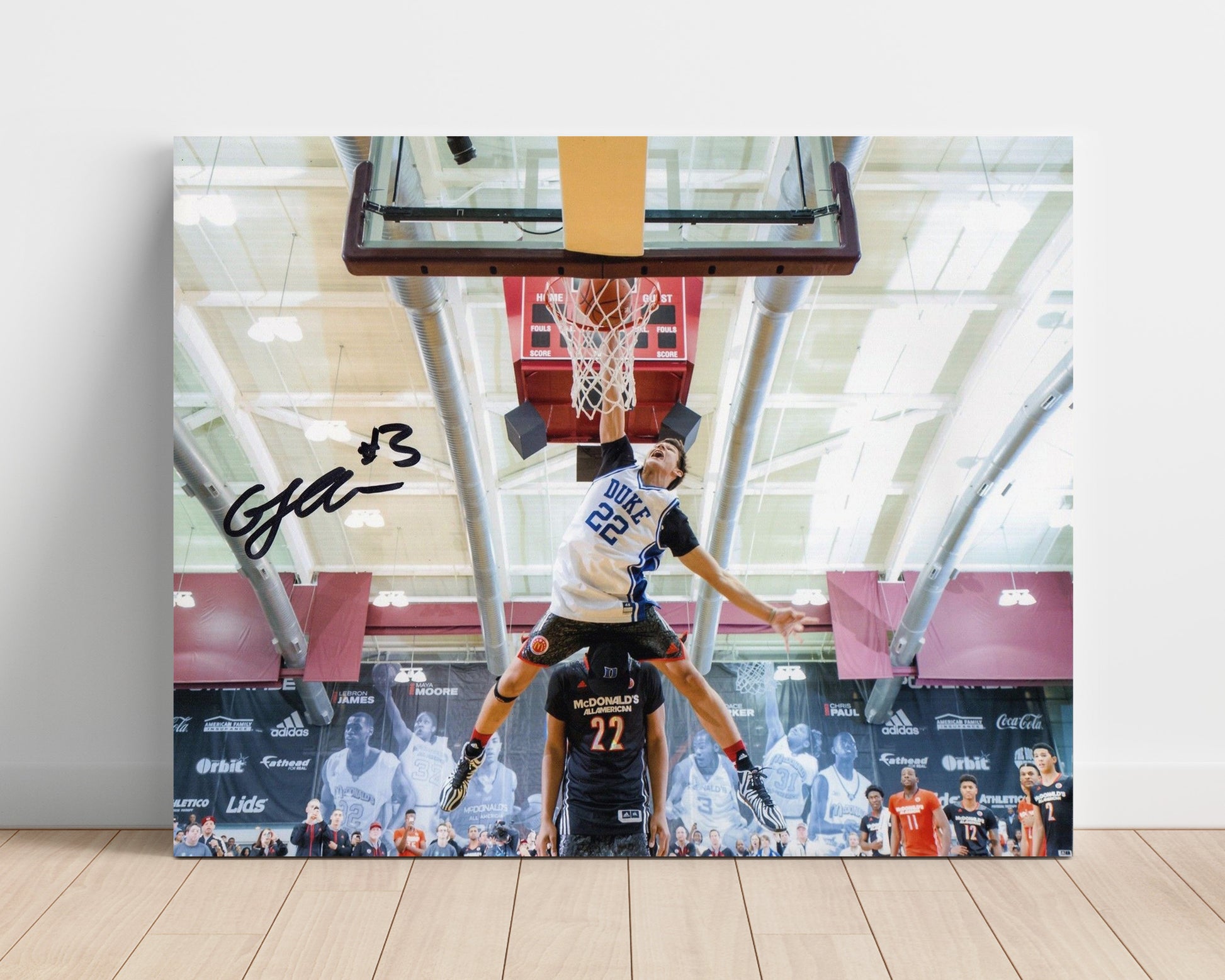 Duke Basketball Grayson Allen Mid Air Dunk College Basketball Wall Art 16x20 Unframed Print college basketball wall art print