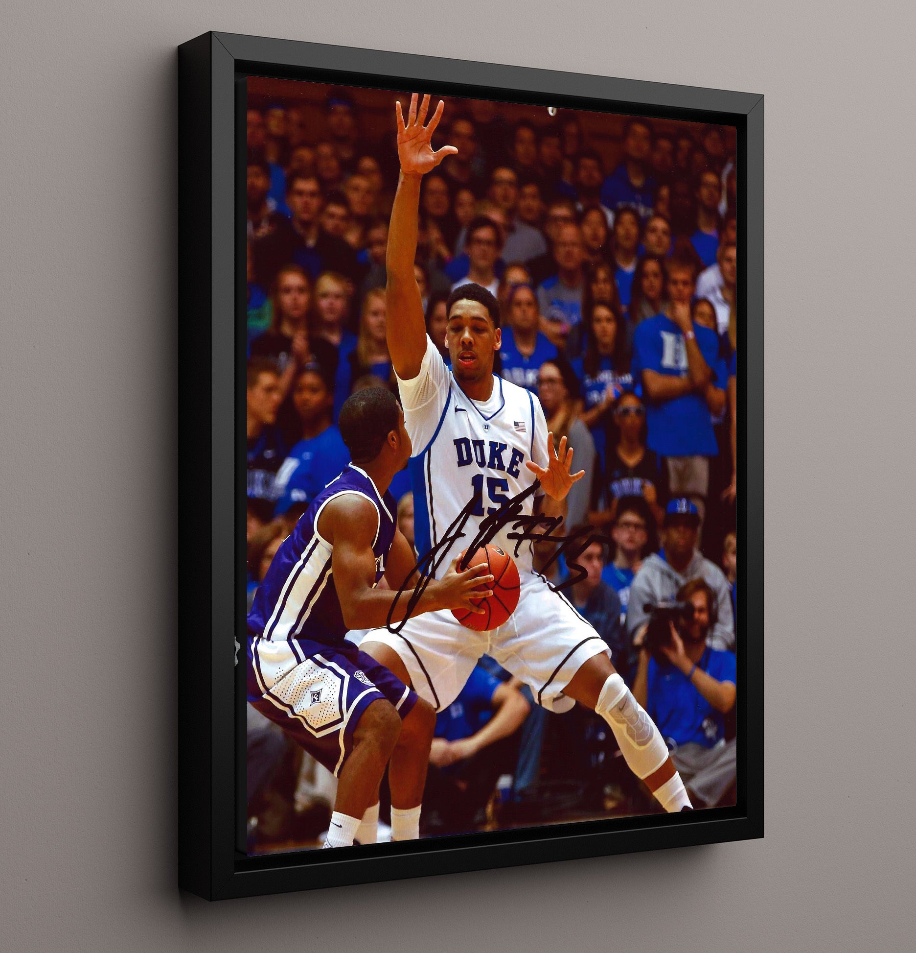 Duke Basketball Jahlil Okafor Paint Defense Presence College Basketball Wall Art 16x20 Framed Canvas college basketball wall art print