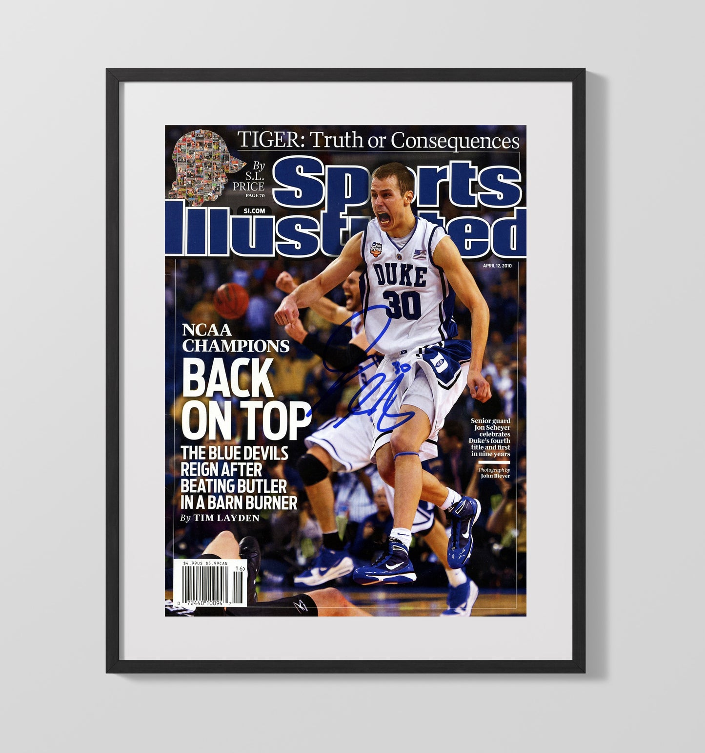 Duke Basketball Jon Scheyer Back on Top Celebration SI Cover 2010 College Basketball Wall Art 16x20 Gallery Frame college basketball wall art print