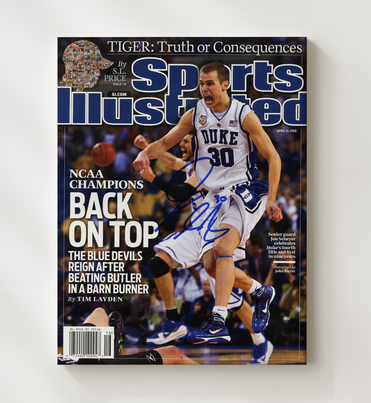 Duke Basketball Jon Scheyer Back on Top Celebration SI Cover 2010 College Basketball Wall Art 20x24 Canvas college basketball wall art print