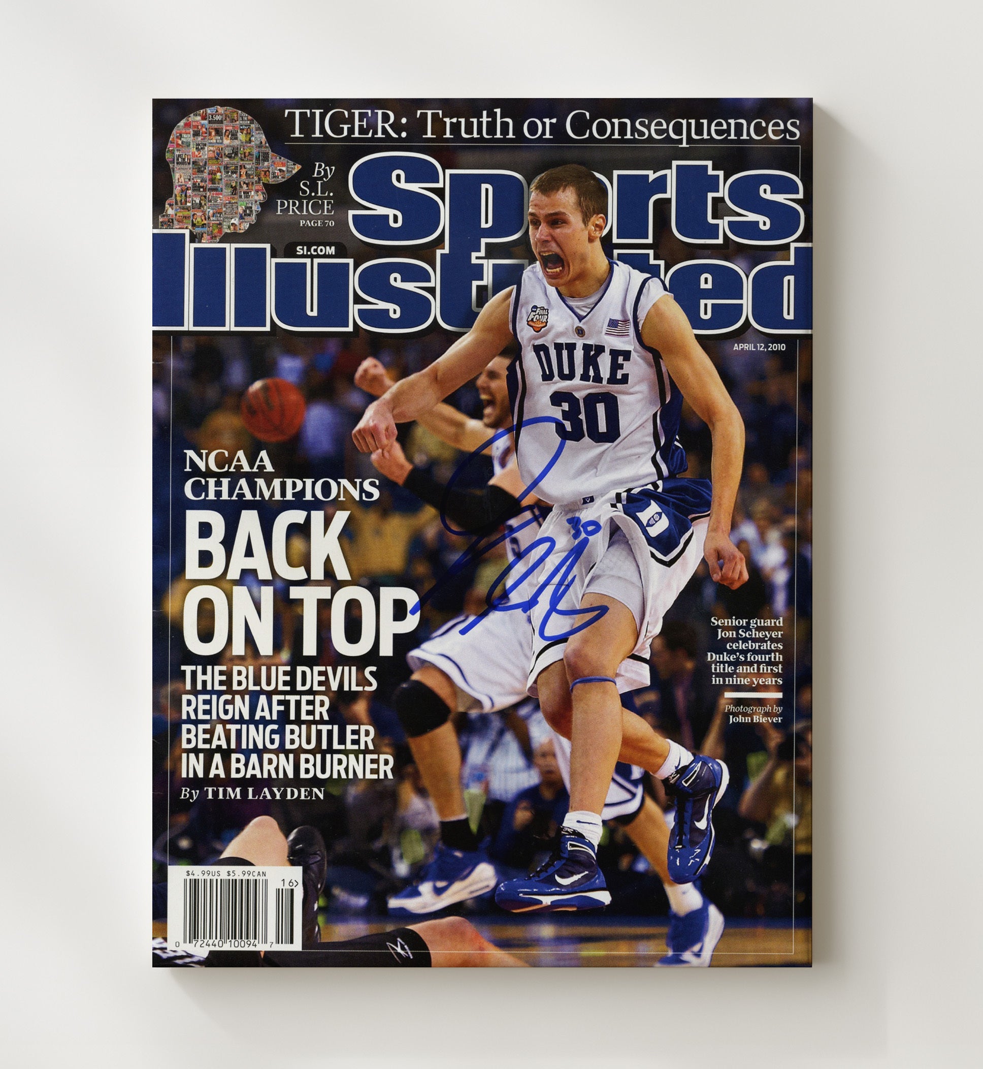 Duke Basketball Jon Scheyer Back on Top Celebration SI Cover 2010 College Basketball Wall Art 20x24 Canvas college basketball wall art print