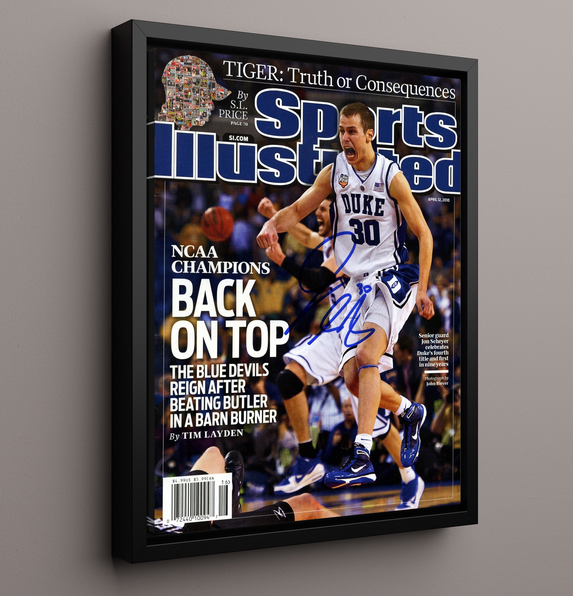 Duke Basketball Jon Scheyer Back on Top Celebration SI Cover 2010 College Basketball Wall Art 16x20 Framed Canvas college basketball wall art print