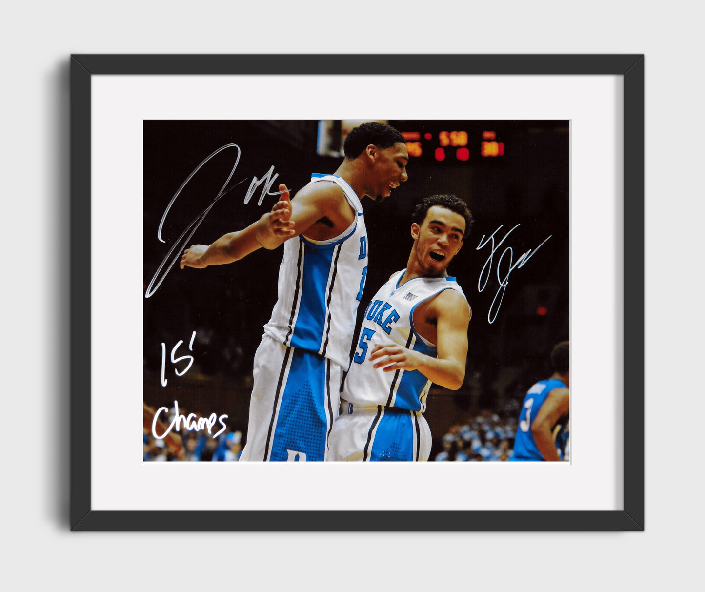 Duke Basketball Okafor and Tyus Jones 2015 Champions Celebration College Basketball Wall Art 16x20 Gallery Frame college basketball wall art print