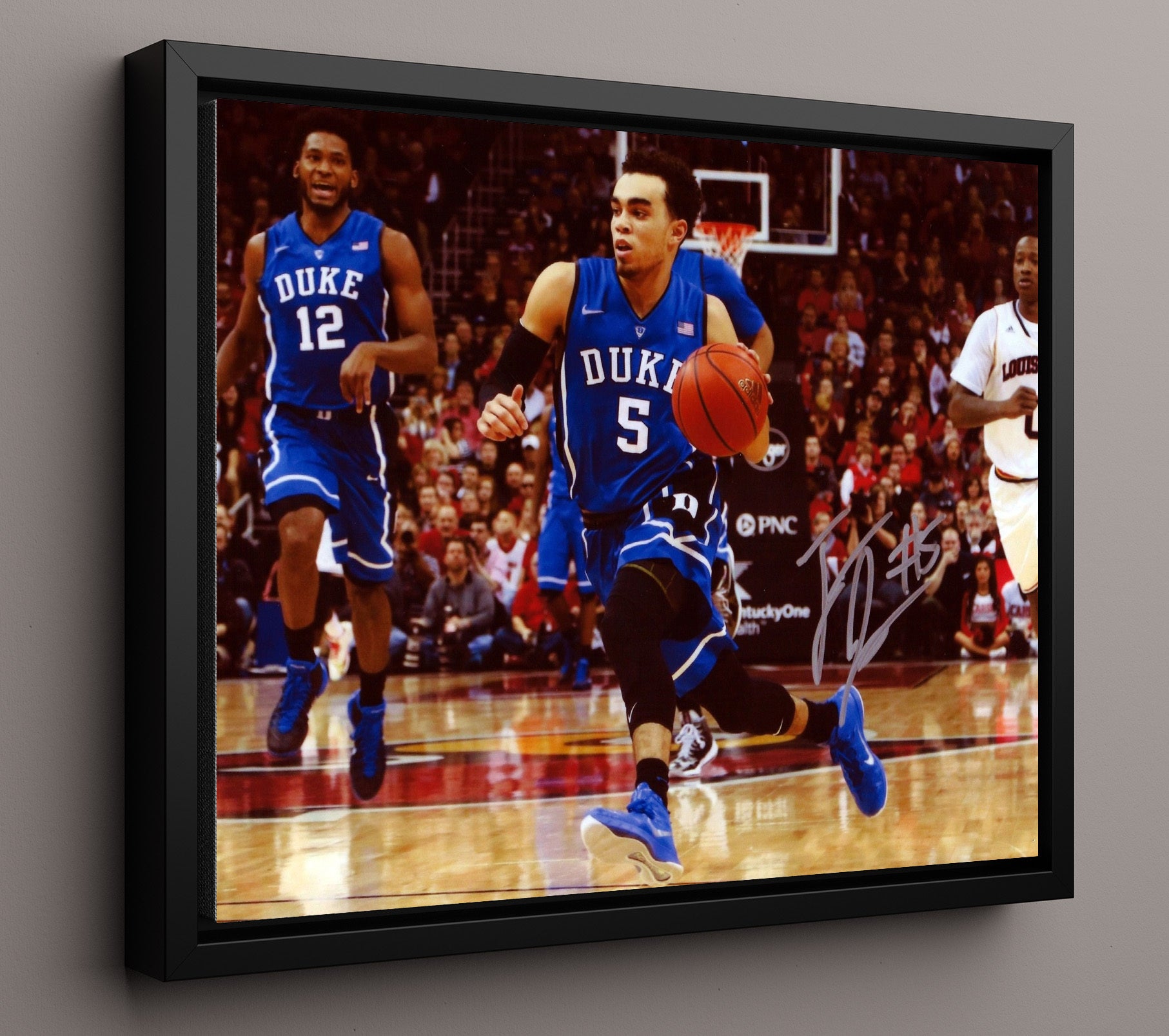 Duke Basketball Tyus Jones 2015 Title Moment College Basketball Wall Art 16x20 Framed Canvas college basketball wall art print