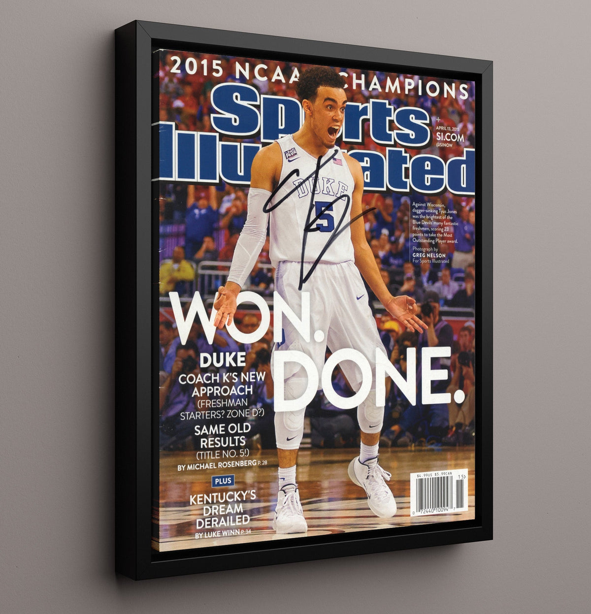Duke Basketball Tyus Jones Blue Devil Title Roar 2015 SI Cover 8x10 Framed Canvas college basketball wall art