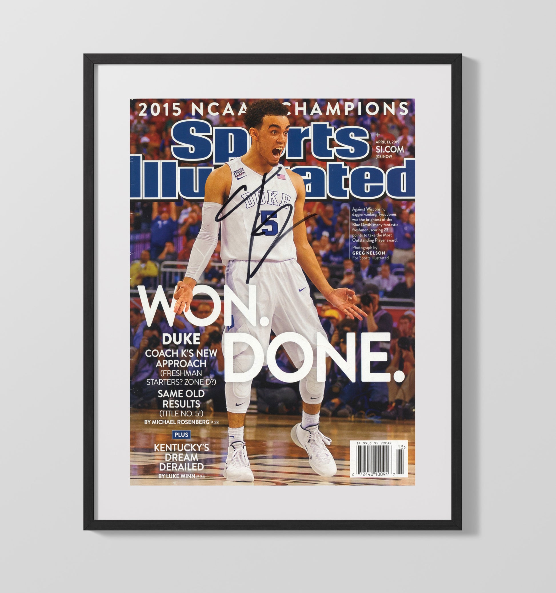 Duke Basketball Tyus Jones Blue Devil Title Roar 2015 SI Cover College Basketball Wall Art 16x20 Gallery Frame college basketball wall art print
