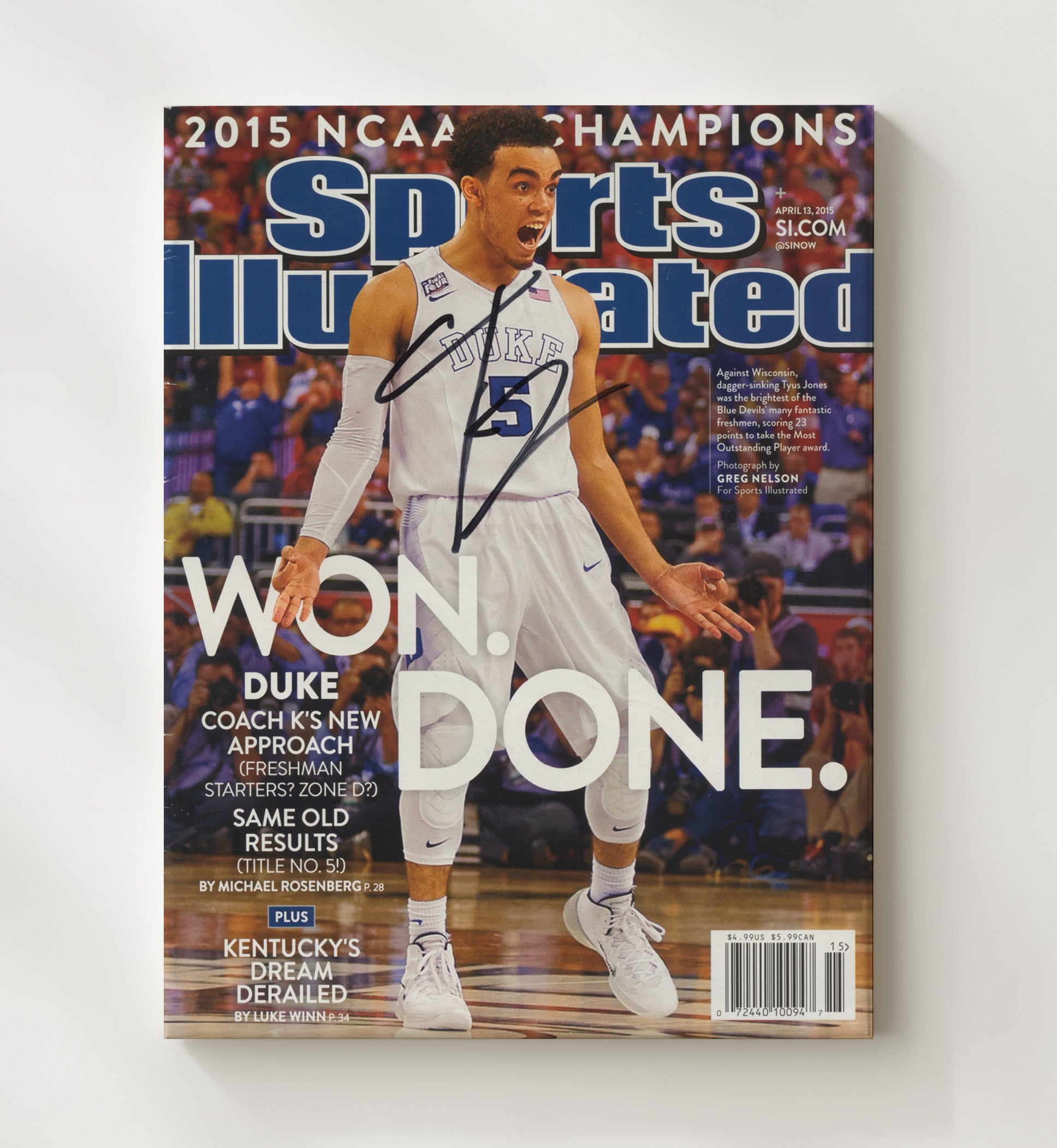 Duke Basketball Tyus Jones Blue Devil Title Roar 2015 SI Cover College Basketball Wall Art 20x24 Canvas college basketball wall art print