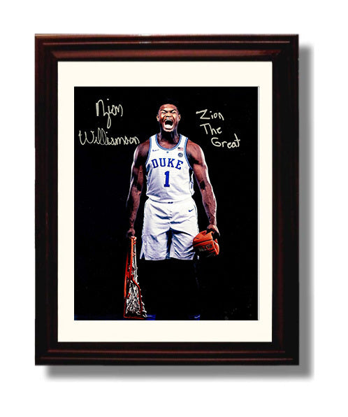 Duke Basketball Zion Williamson Explosive Rim Finish College Basketball Wall Art 8x10 Beveled Frame college basketball wall art print