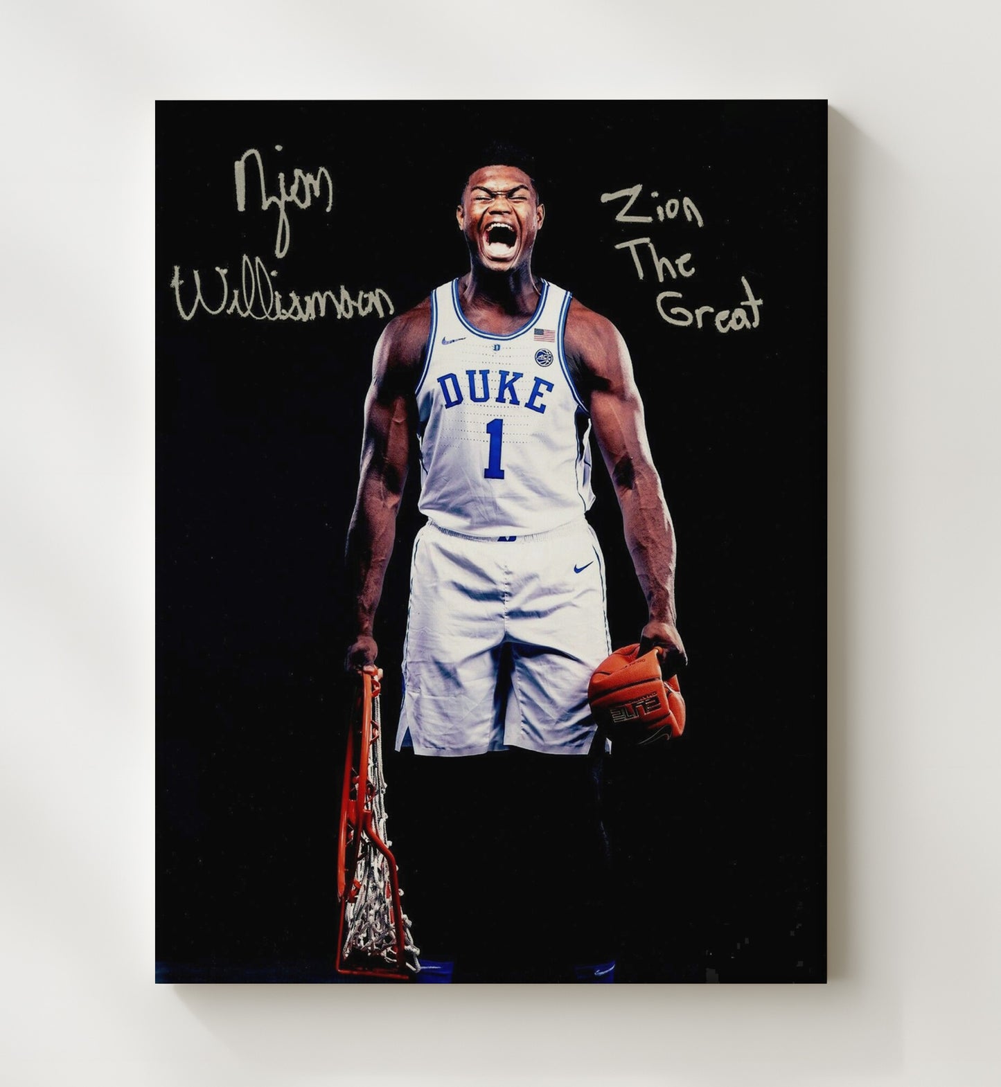 Duke Basketball Zion Williamson Explosive Rim Finish College Basketball Wall Art 20x24 Canvas college basketball wall art print