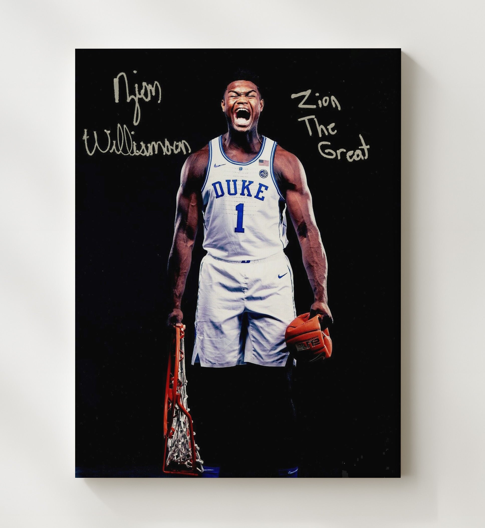 Duke Basketball Zion Williamson Explosive Rim Finish College Basketball Wall Art 20x24 Canvas college basketball wall art print