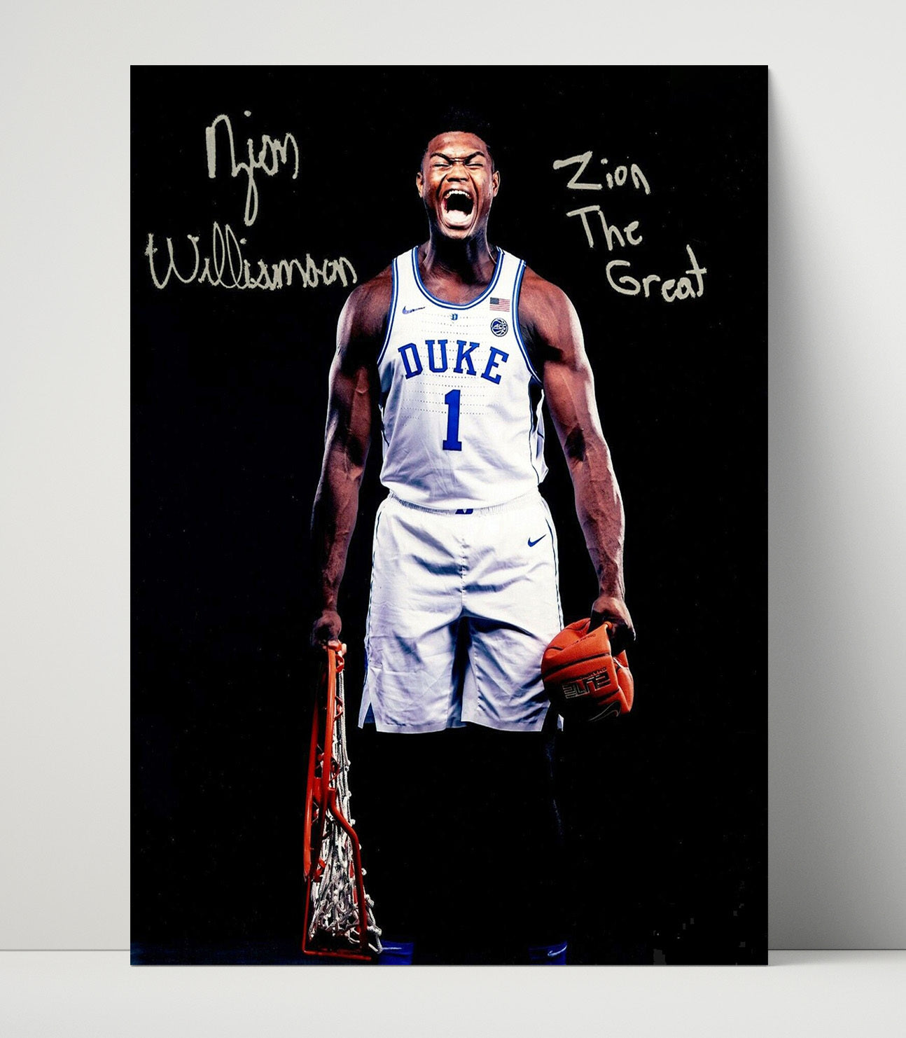 Duke Basketball Zion Williamson Explosive Rim Finish College Basketball Wall Art 16x20 Unframed Print college basketball wall art print