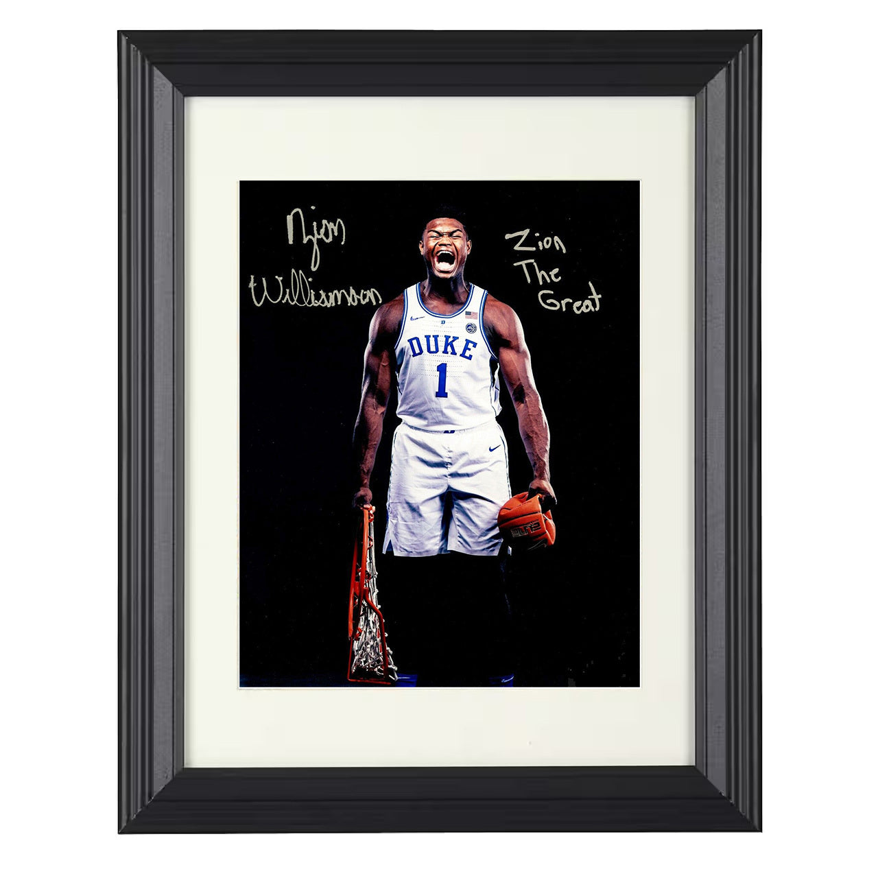 Duke – Zion Williamson Explosive Rim Finish – 8x10 black beveled framed college basketball wall art