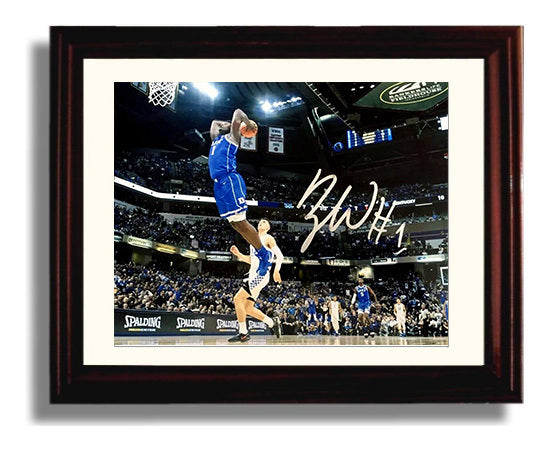 Duke Basketball Zion Williamson Explosive Rim Rocker Dunk College Basketball Wall Art 8x10 Beveled Frame college basketball wall art print