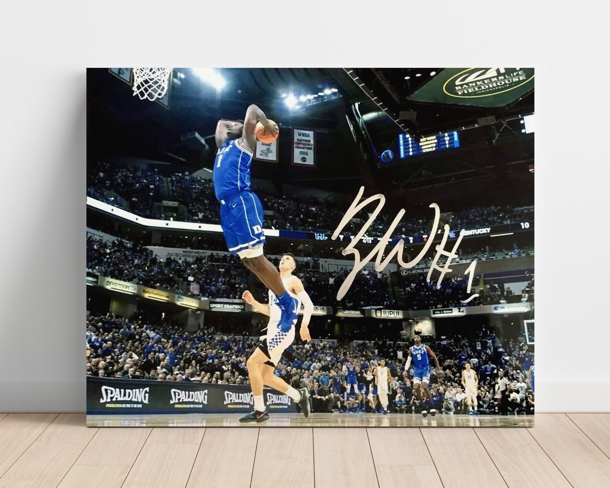 Duke Basketball Zion Williamson Explosive Rim Rocker Dunk College Basketball Wall Art 16x20 Unframed Print college basketball wall art print