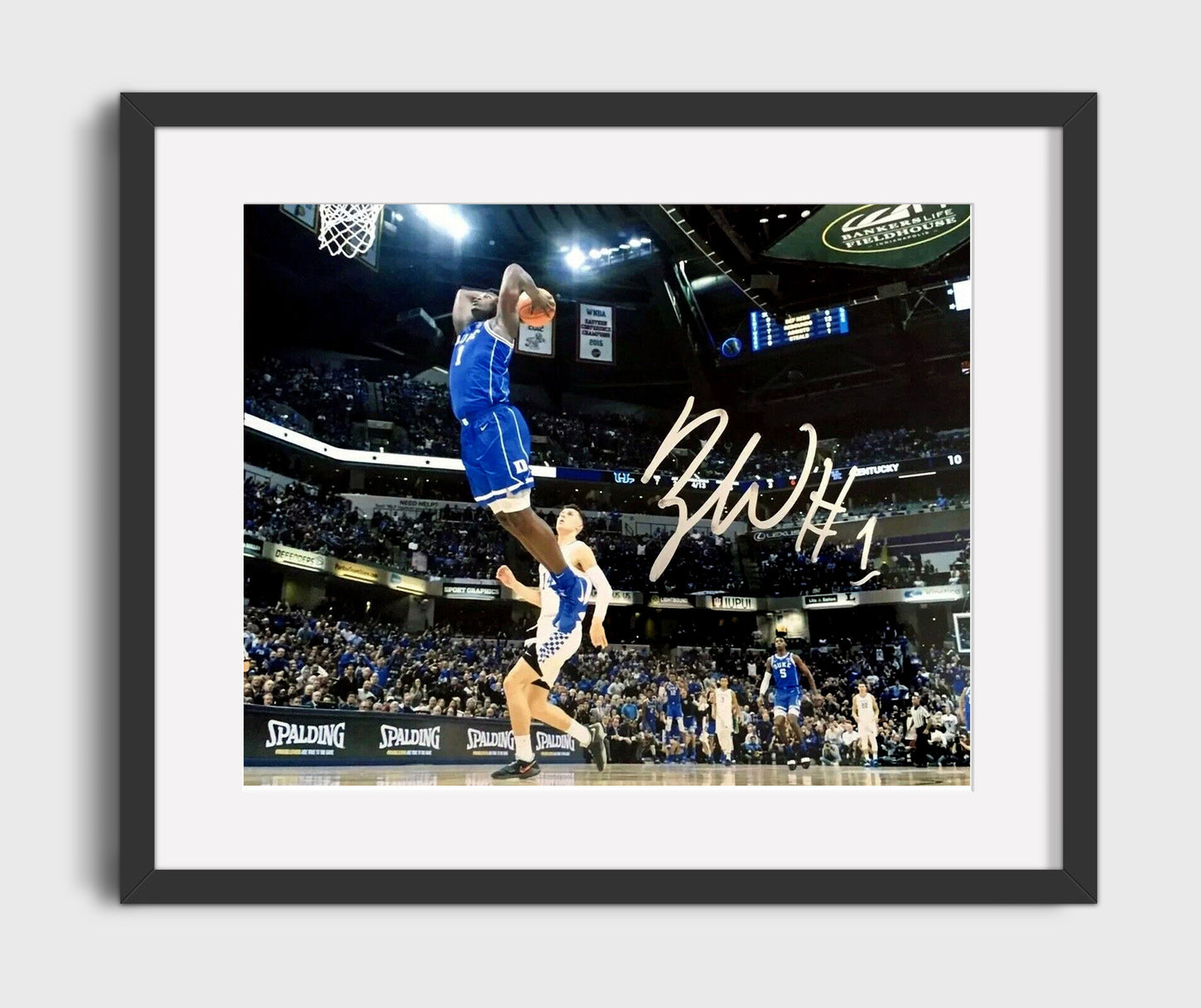 Duke Basketball Zion Williamson Explosive Rim Rocker Dunk College Basketball Wall Art 16x20 Gallery Frame college basketball wall art print