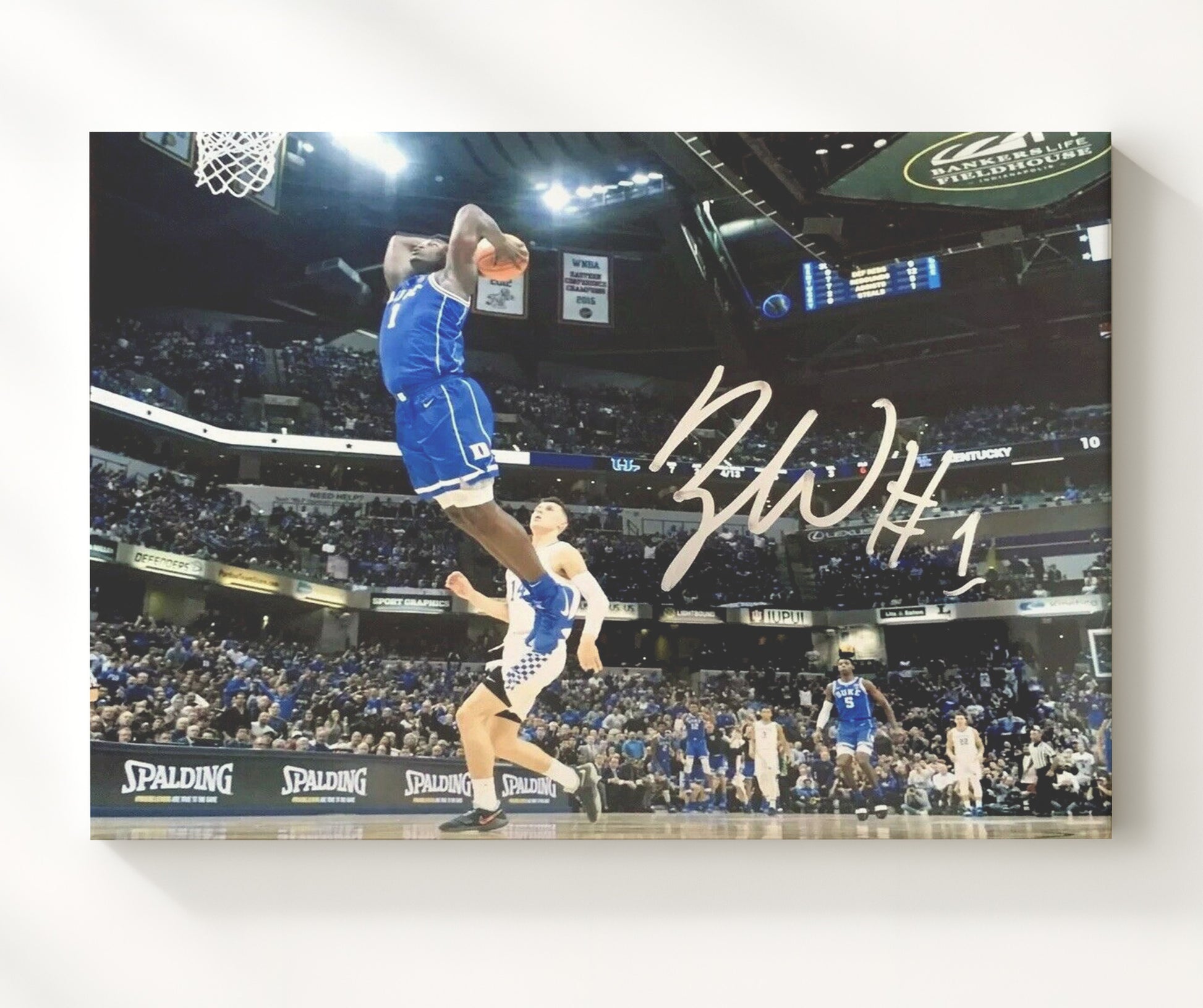 Duke Basketball Zion Williamson Explosive Rim Rocker Dunk College Basketball Wall Art 20x24 Canvas college basketball wall art print
