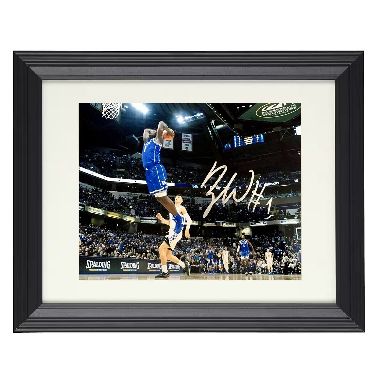 Duke – Zion Williamson Explosive Rim Rocker Dunk – 8x10 black beveled framed college basketball wall art