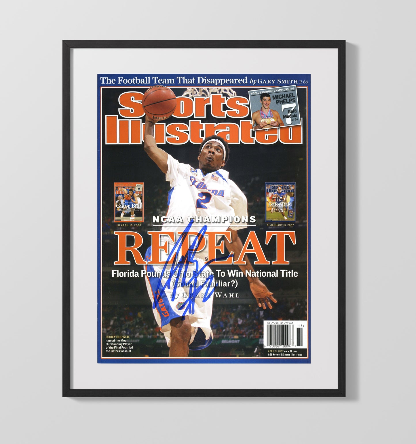 Florida Basketball Corey Brewer Repeat Champions SI Cover College Basketball Wall Art 16x20 Gallery Frame college basketball wall art print