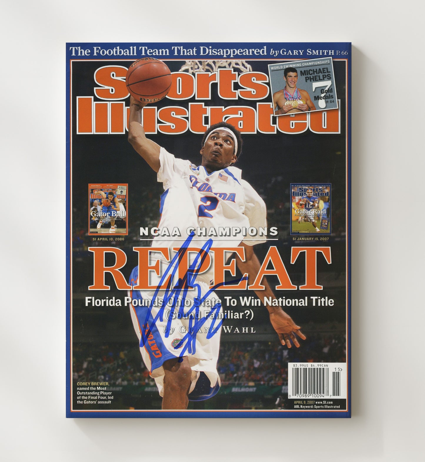 Florida Basketball Corey Brewer Repeat Champions SI Cover College Basketball Wall Art 20x24 Canvas college basketball wall art print