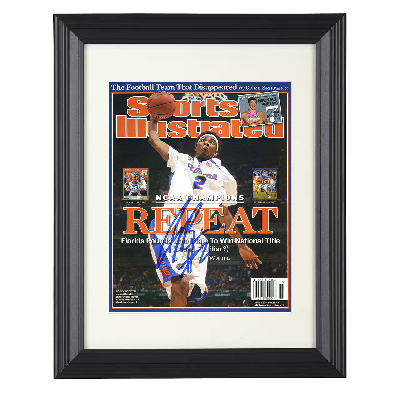Florida – Corey Brewer Repeat Champions SI – 8x10 black beveled framed college basketball wall art