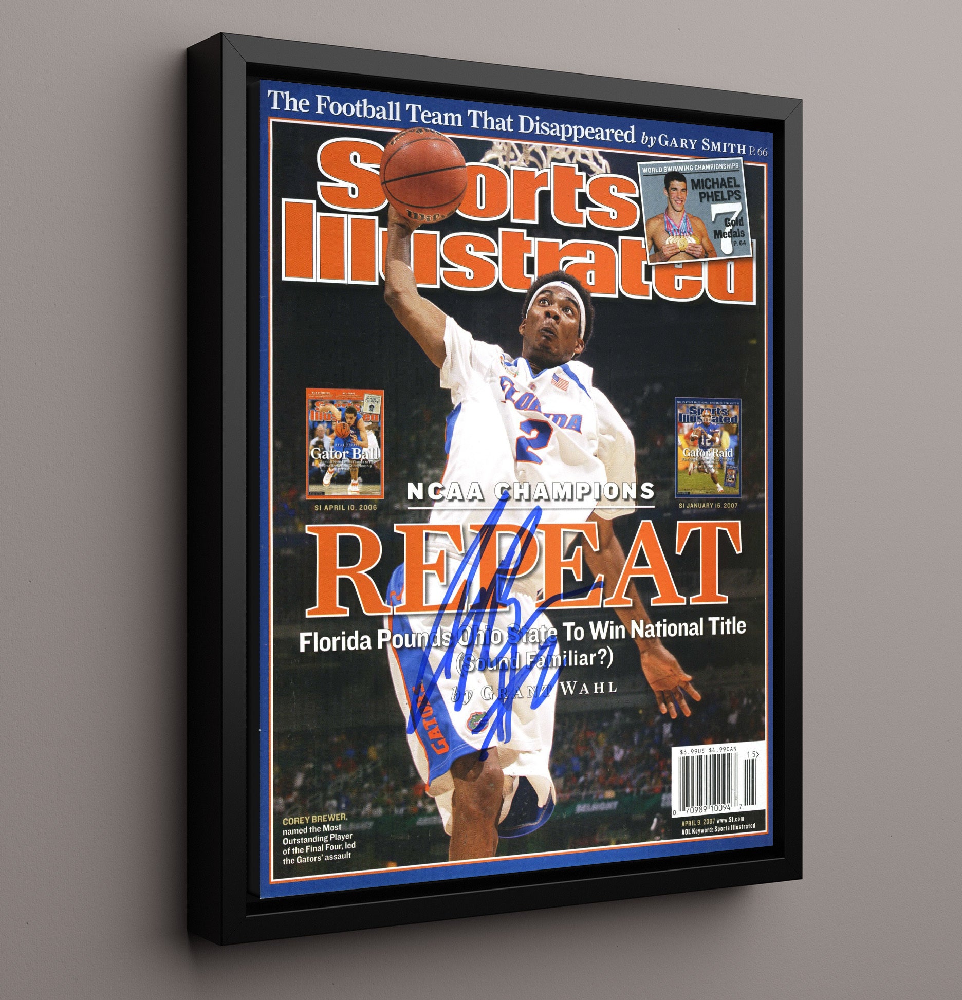 Florida Basketball Corey Brewer Repeat Champions SI Cover College Basketball Wall Art 16x20 Framed Canvas college basketball wall art print