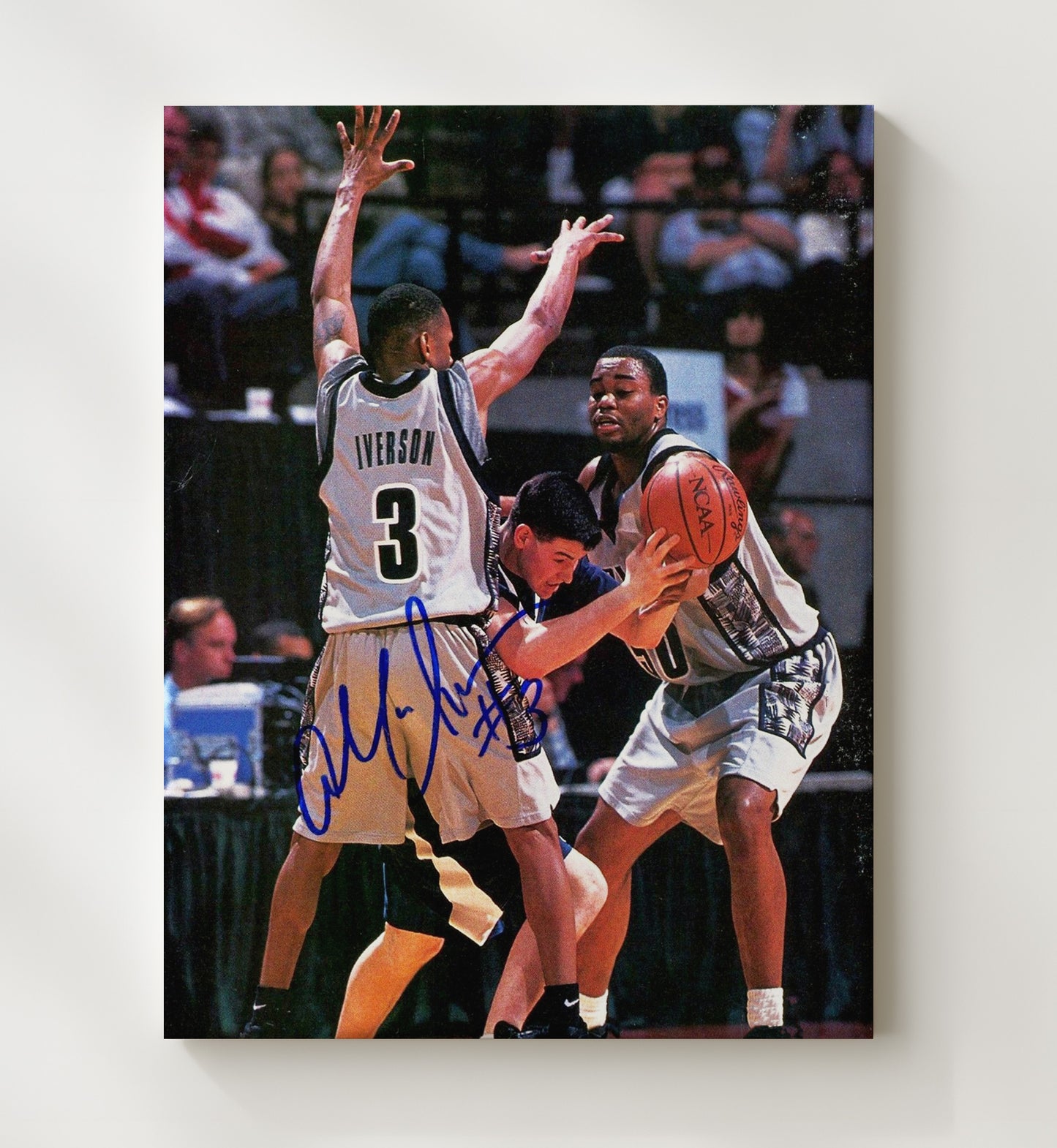 Georgetown Basketball Allen Iverson Driving Through Defense College Basketball Wall Art 20x24 Canvas college basketball wall art print