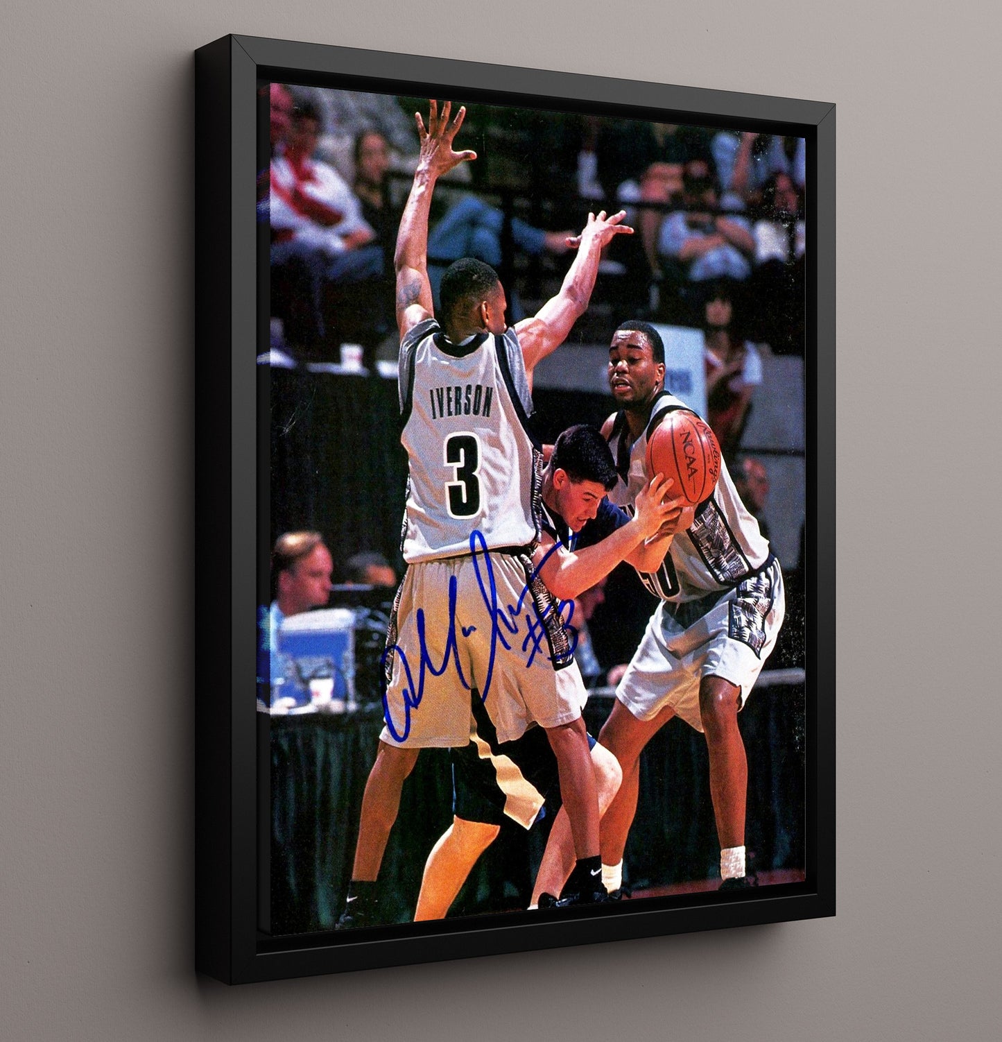 Georgetown Basketball Allen Iverson Driving Through Defense College Basketball Wall Art 16x20 Framed Canvas college basketball wall art print