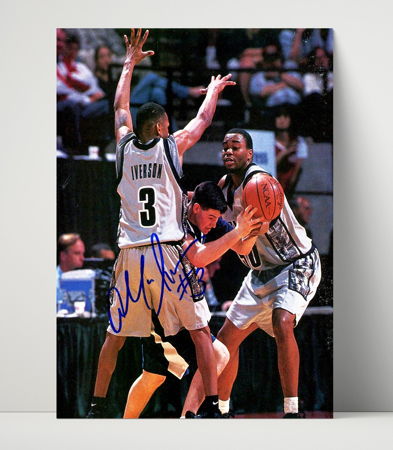 Georgetown Basketball Allen Iverson Driving Through Defense College Basketball Wall Art 16x20 Unframed Print college basketball wall art print