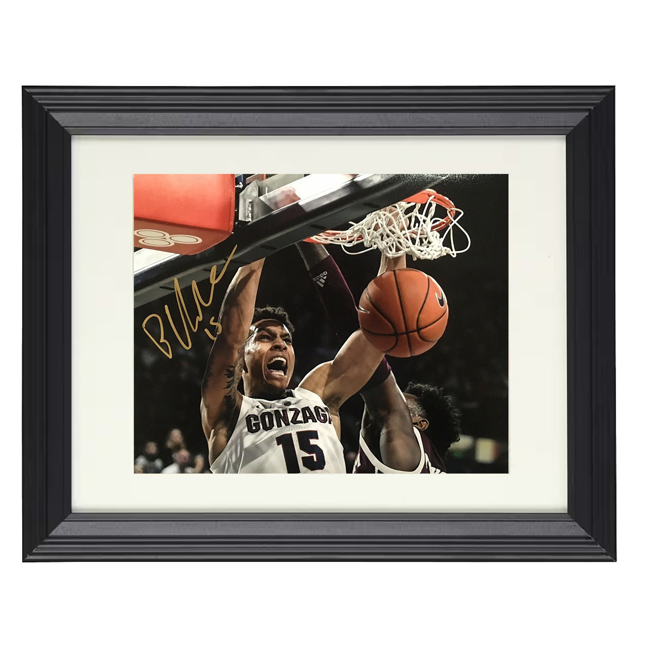 Gonzaga – Brandon Clarke Two Hand Dunk Rim Finish – 8x10 black beveled framed college basketball wall art