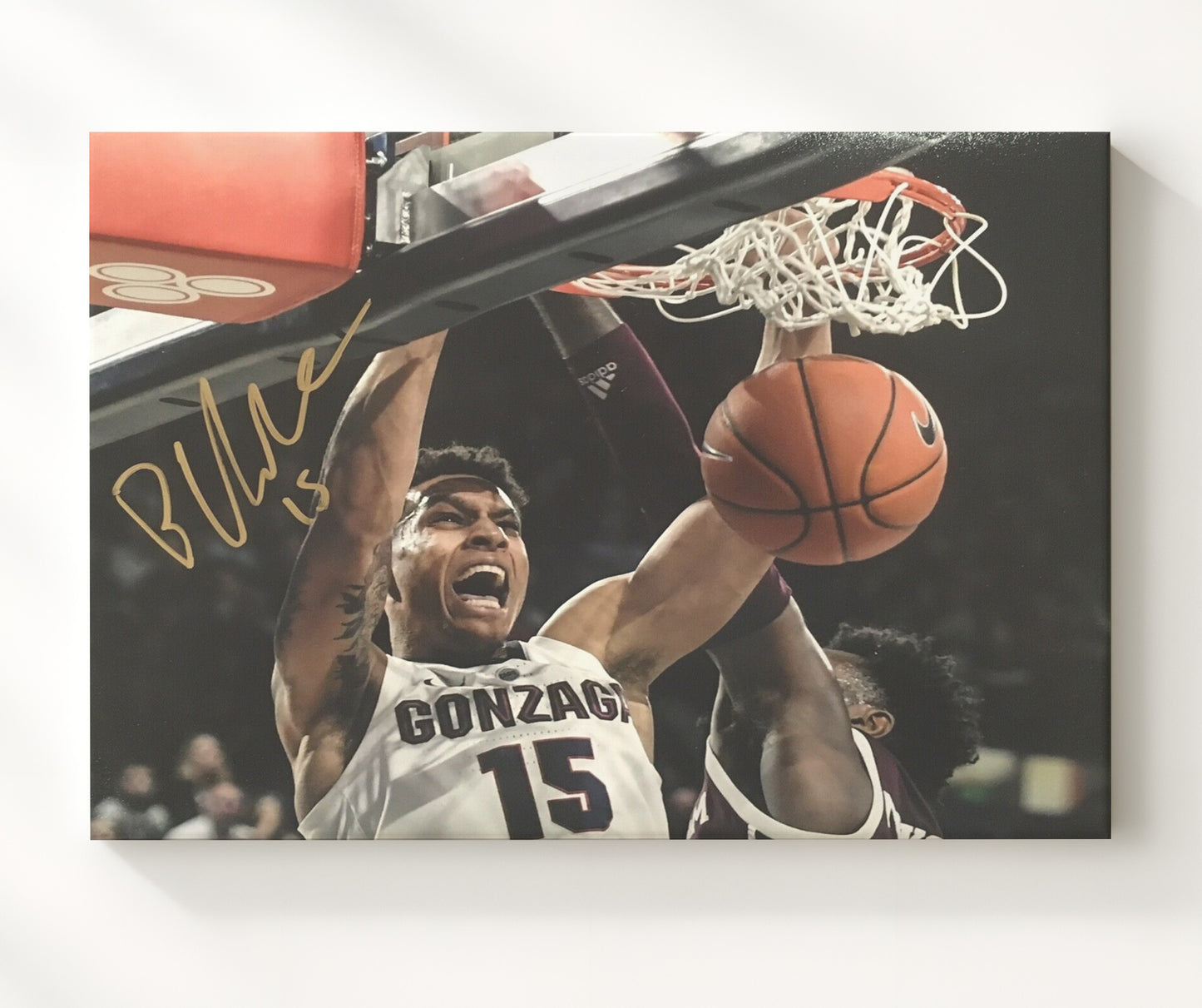 Gonzaga Basketball Brandon Clarke Two Hand Dunk Rim Finish College Basketball Wall Art 20x24 Canvas college basketball wall art print