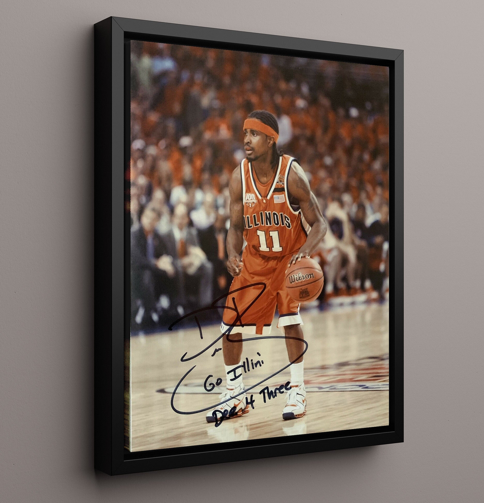 Illinois Basketball Dee Brown Three Point Set College Basketball Wall Art 16x20 Framed Canvas college basketball wall art print