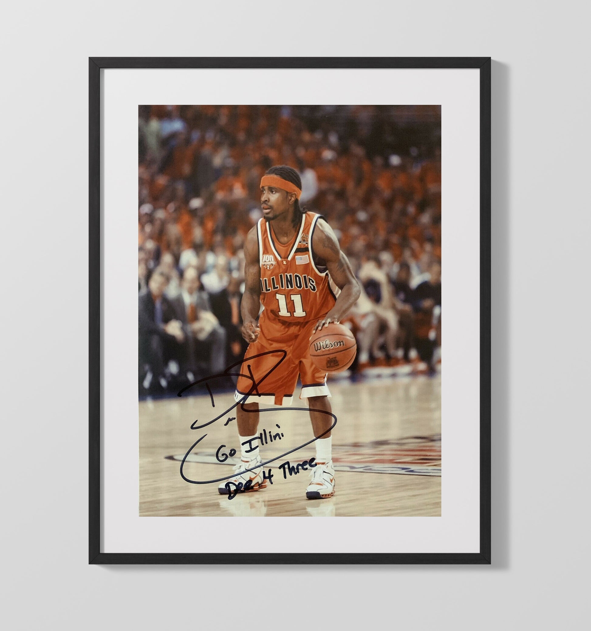 Illinois Basketball Dee Brown Three Point Set College Basketball Wall Art 16x20 Gallery Frame college basketball wall art print