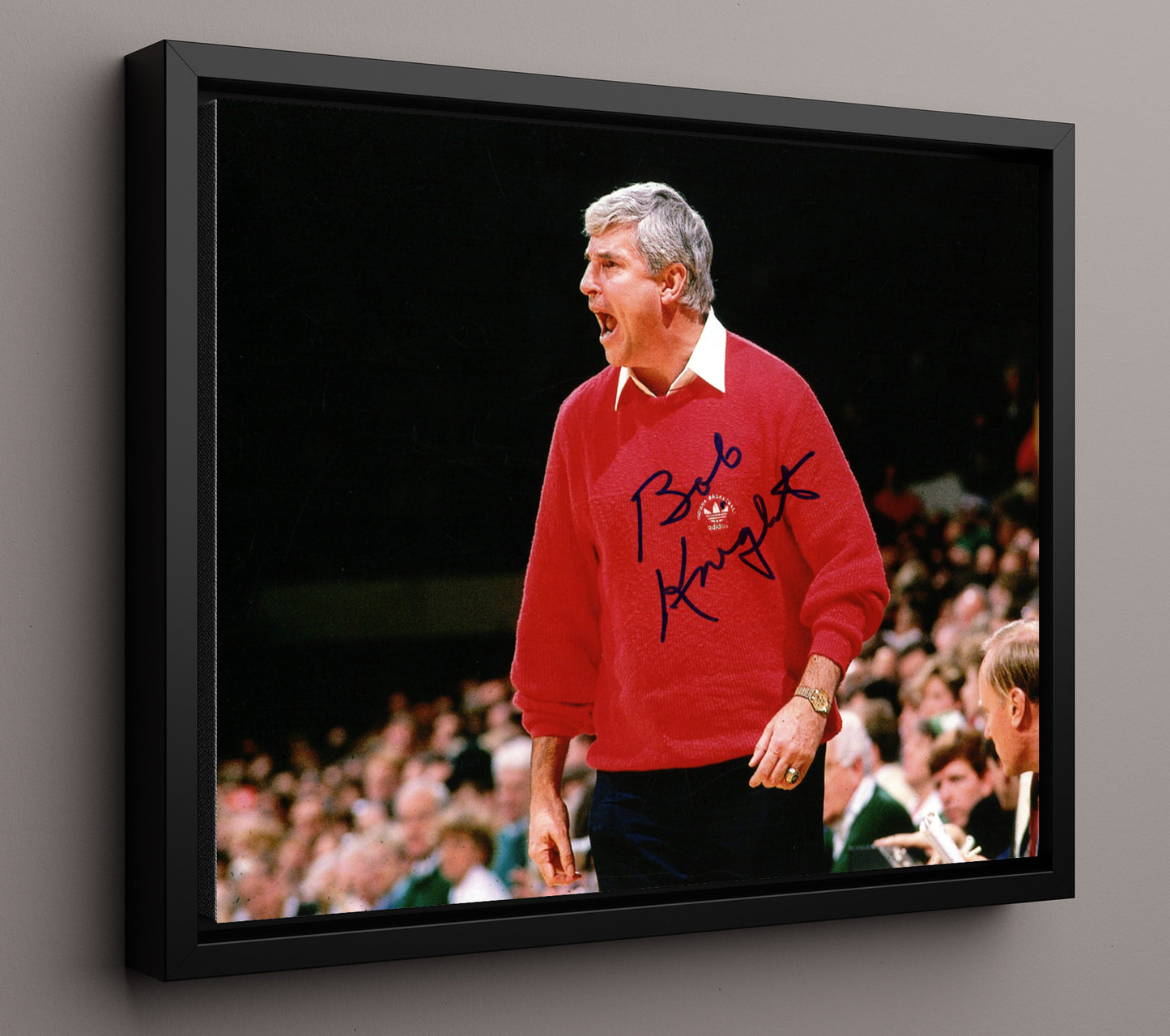 Indiana Basketball Bob Knight Sideline Coaching Intensity College Basketball Wall Art 16x20 Framed Canvas college basketball wall art print