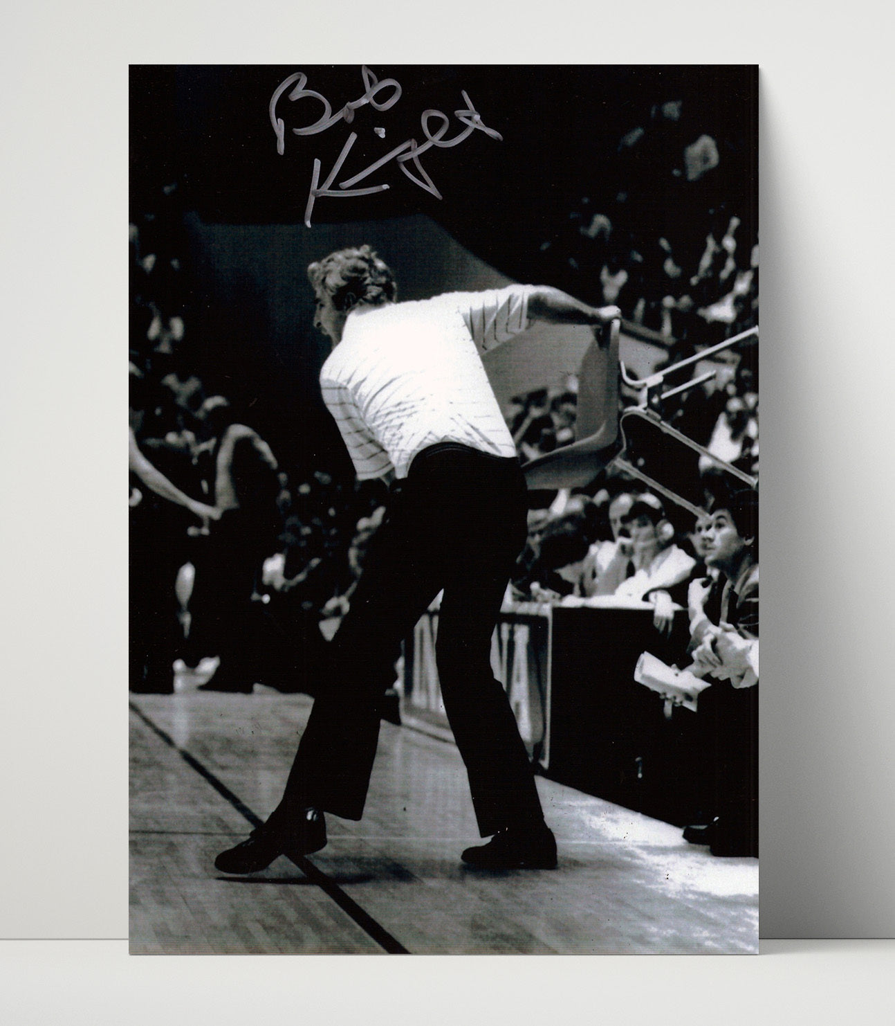 Indiana Basketball Bobby Knight Chair Toss Sideline Fury College Basketball Wall Art 16x20 Unframed Print college basketball wall art print