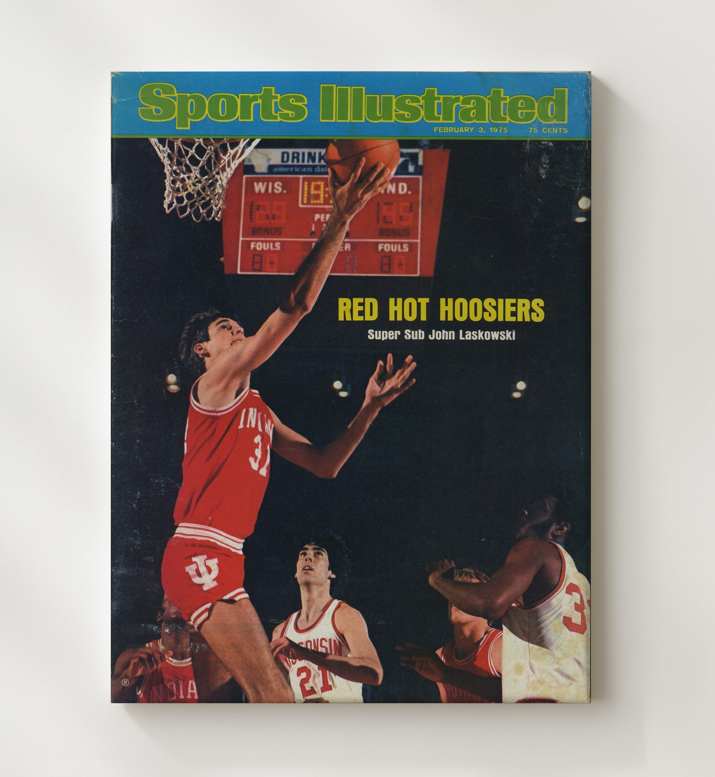 Indiana Basketball John Laskowski Red Hot Hoosiers Layup 1975 SI College Basketball Wall Art 20x24 Canvas college basketball wall art print