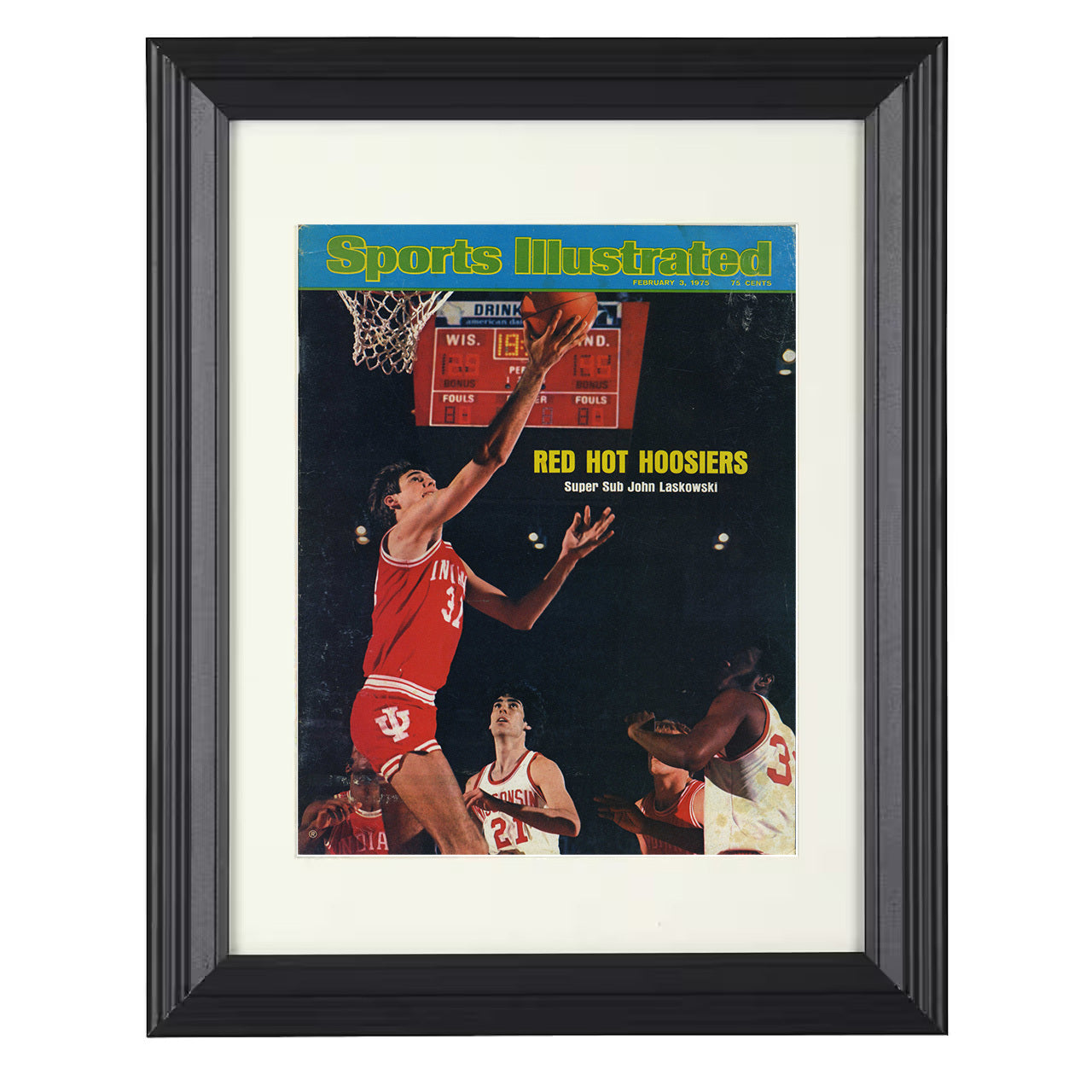 Indiana – John Laskowski Red Hot Hoosiers Layup 1975 SI – 8x10 black beveled framed college basketball wall art