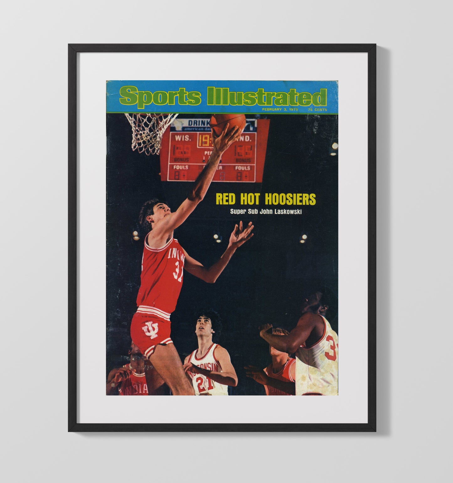 Indiana Basketball John Laskowski Red Hot Hoosiers Layup 1975 SI College Basketball Wall Art 16x20 Gallery Frame college basketball wall art print