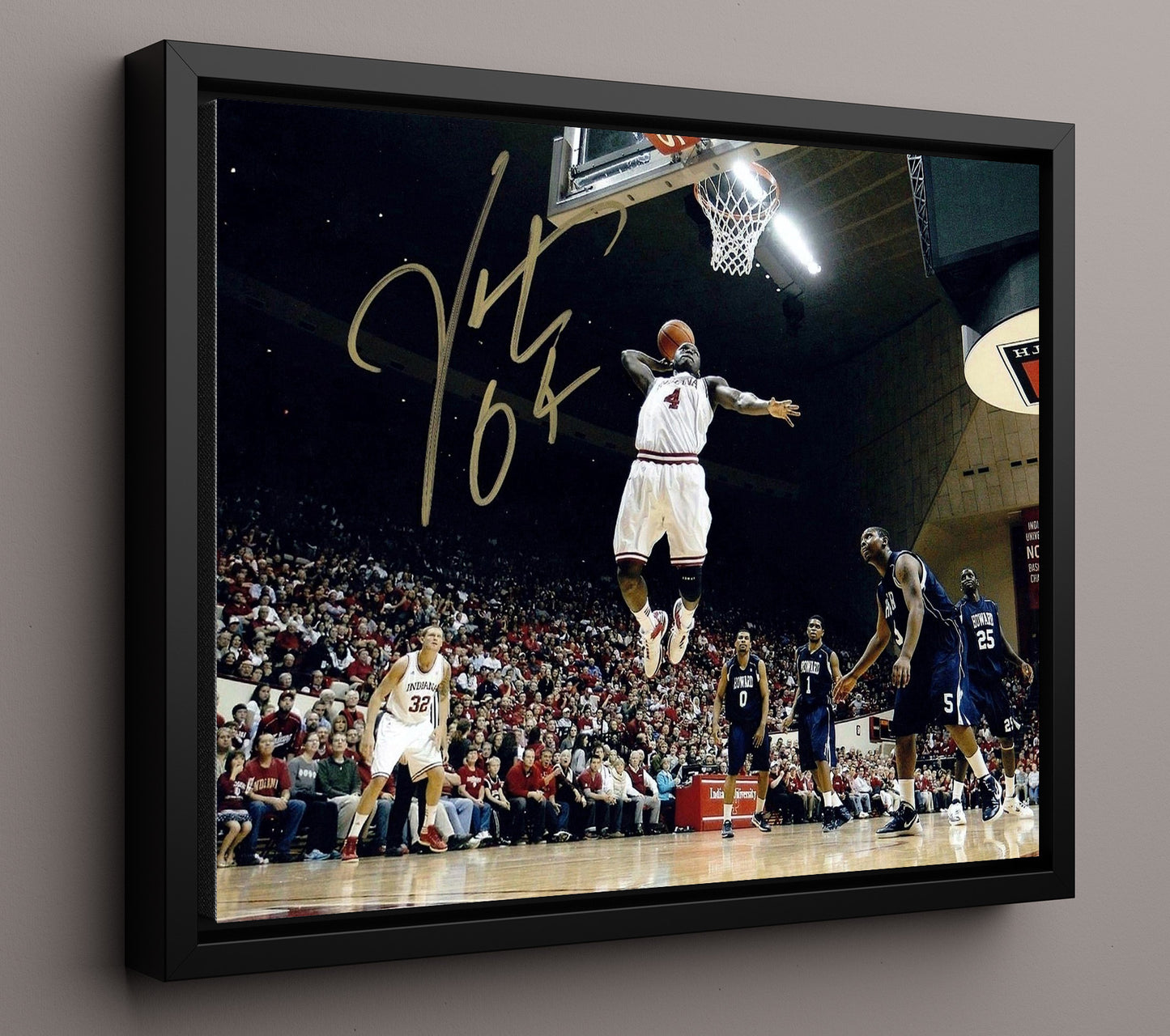 Indiana Basketball Victor Oladipo Dunk Finish College Basketball Wall Art 16x20 Framed Canvas college basketball wall art print