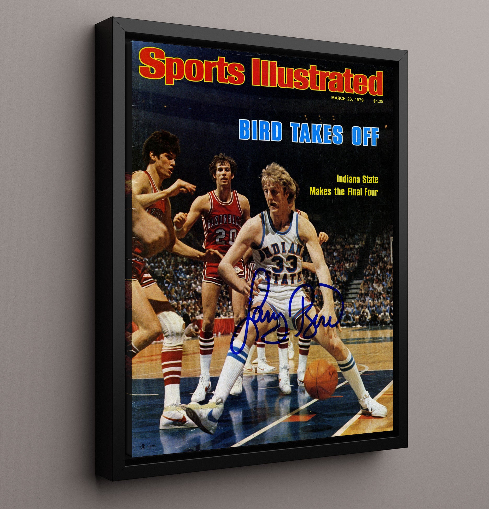 Indiana State Basketball Larry Bird SI Cover Breakout 1979 College Basketball Wall Art 16x20 Framed Canvas college basketball wall art print