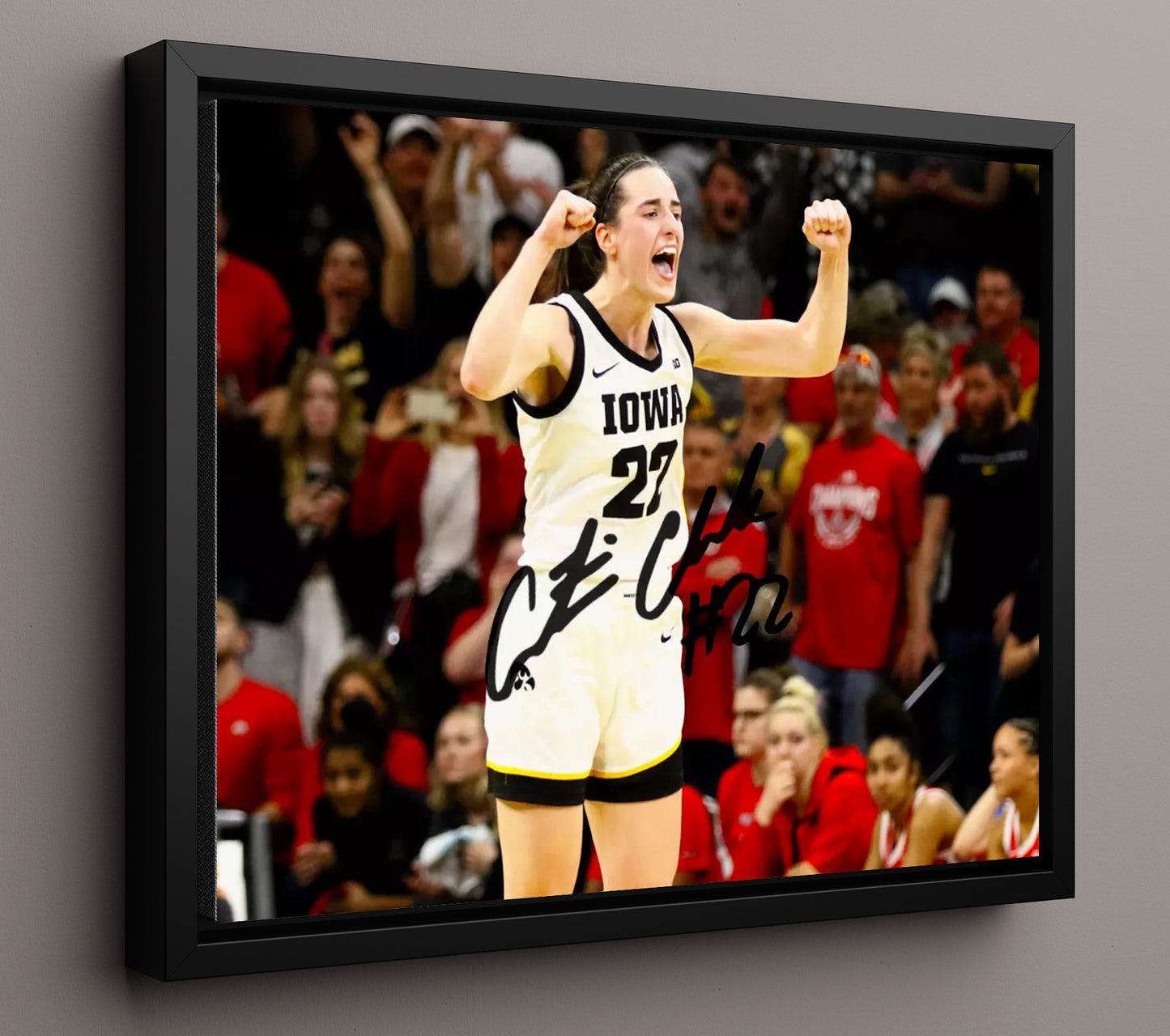 Iowa Basketball Caitlin Clark Celebration Pose College Basketball Wall Art 16x20 Framed Canvas college basketball wall art print
