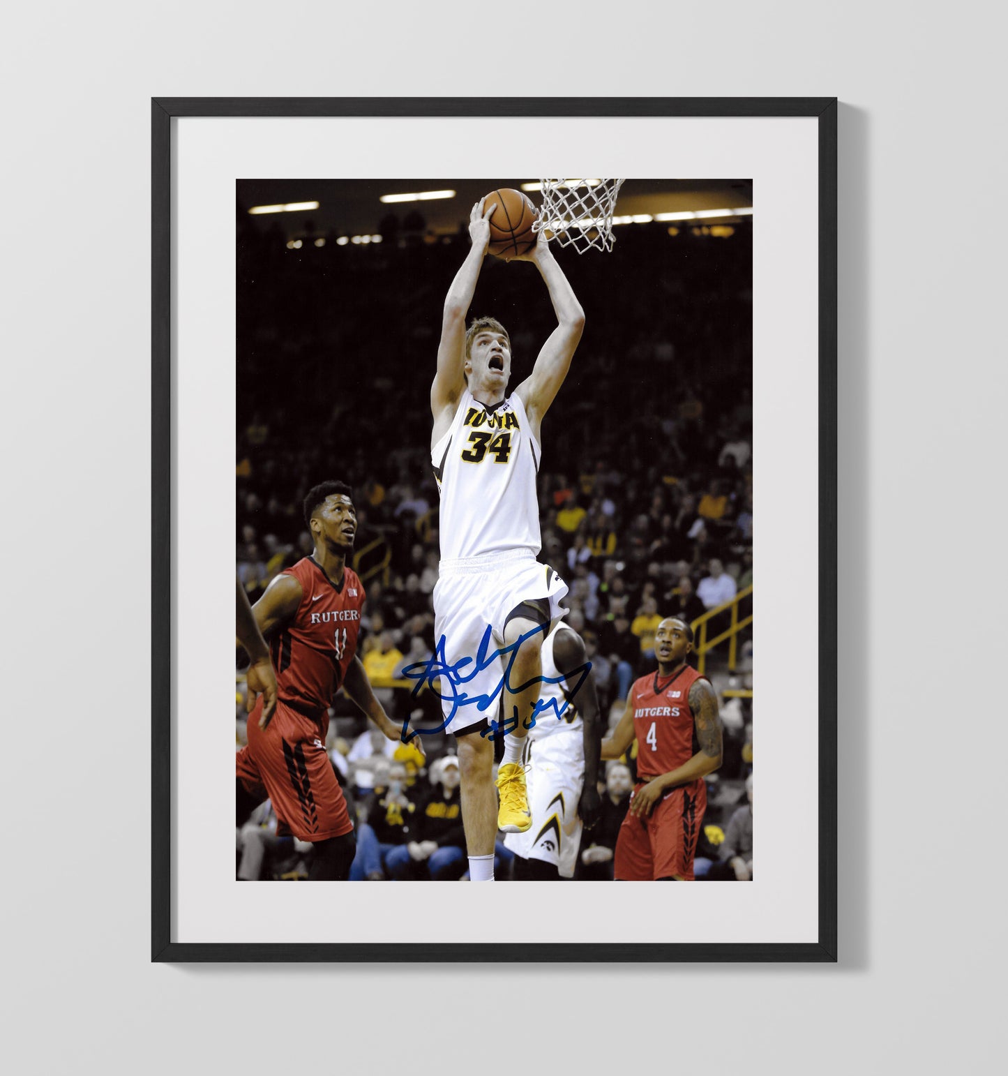 Iowa Basketball Woodbury Elevated Dunk Finish College Basketball Wall Art 16x20 Gallery Frame college basketball wall art print