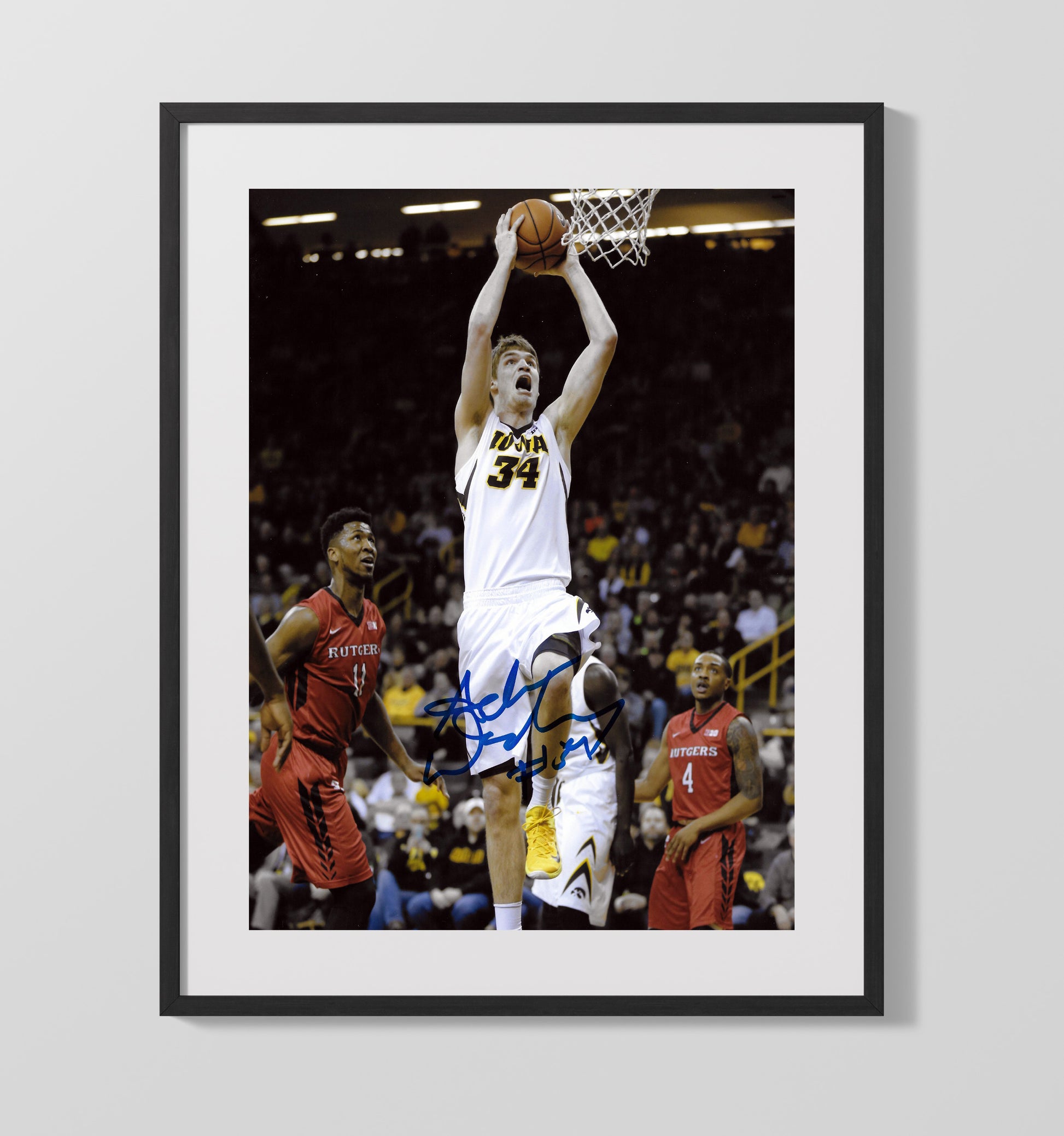 Iowa Basketball Woodbury Elevated Dunk Finish College Basketball Wall Art 16x20 Gallery Frame college basketball wall art print