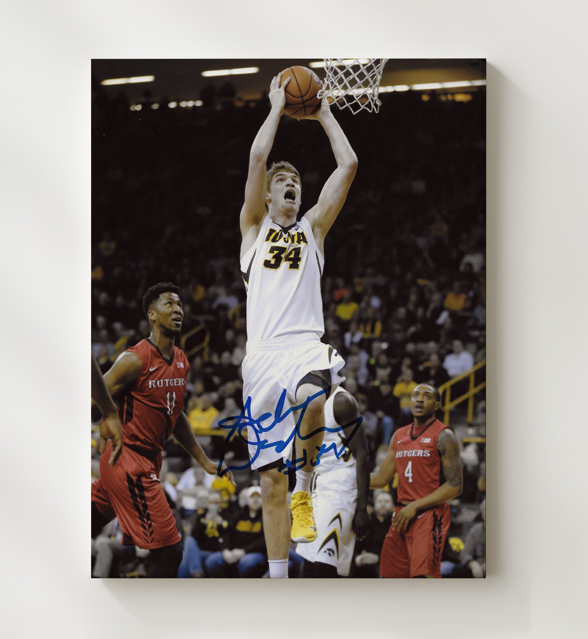Iowa Basketball Woodbury Elevated Dunk Finish College Basketball Wall Art 20x24 Canvas college basketball wall art print