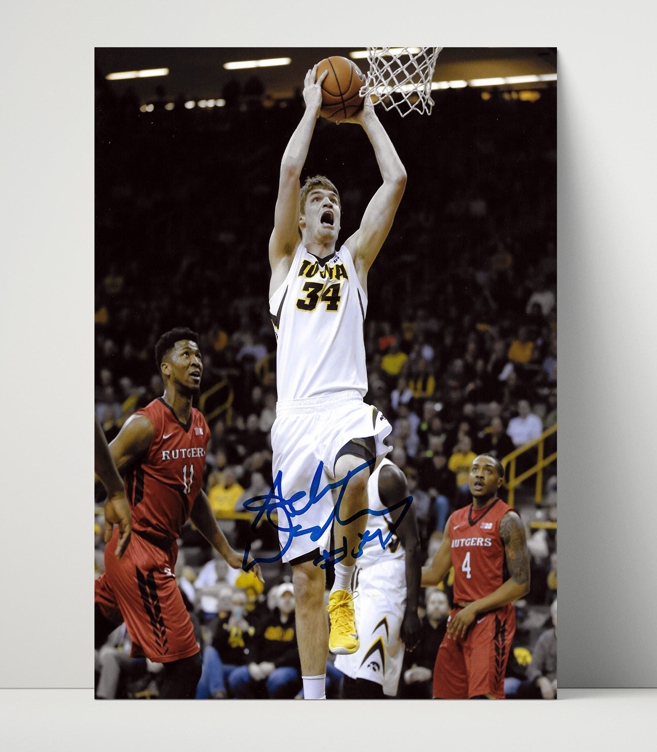 Iowa Basketball Woodbury Elevated Dunk Finish College Basketball Wall Art 16x20 Unframed Print college basketball wall art print