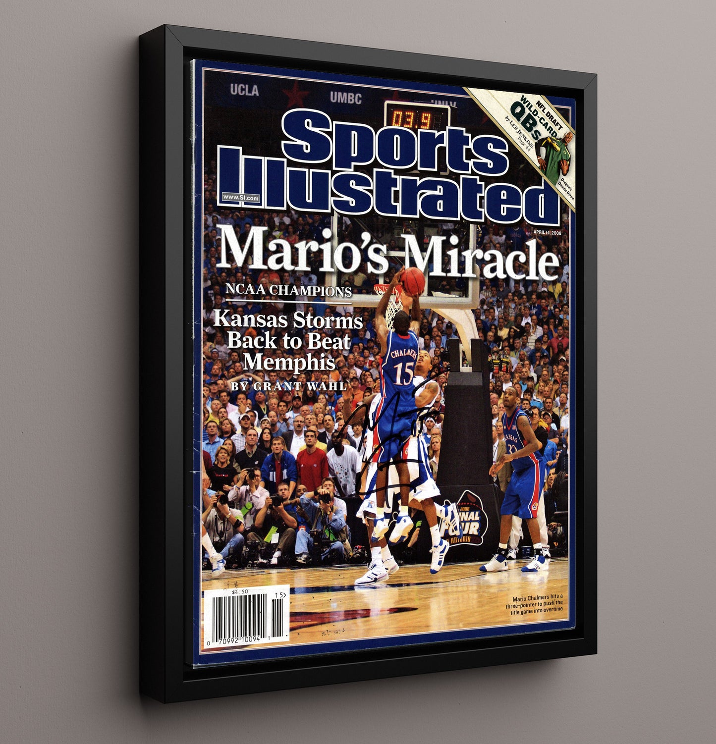 Kansas Basketball Mario Chalmers Miracle Championship Shot Legacy 2008 SI College Basketball Wall Art 16x20 Framed Canvas college basketball wall art print