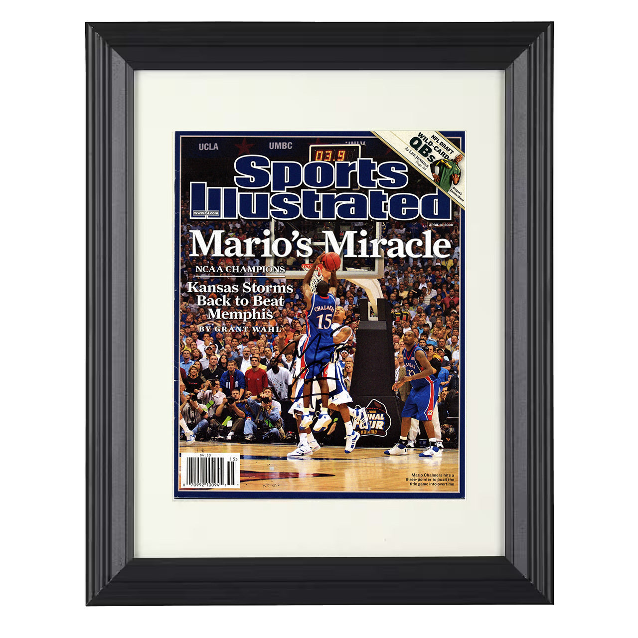 Kansas – Mario Chalmers Miracle Championship Shot 2008 SI – 8x10 black beveled framed college basketball wall art