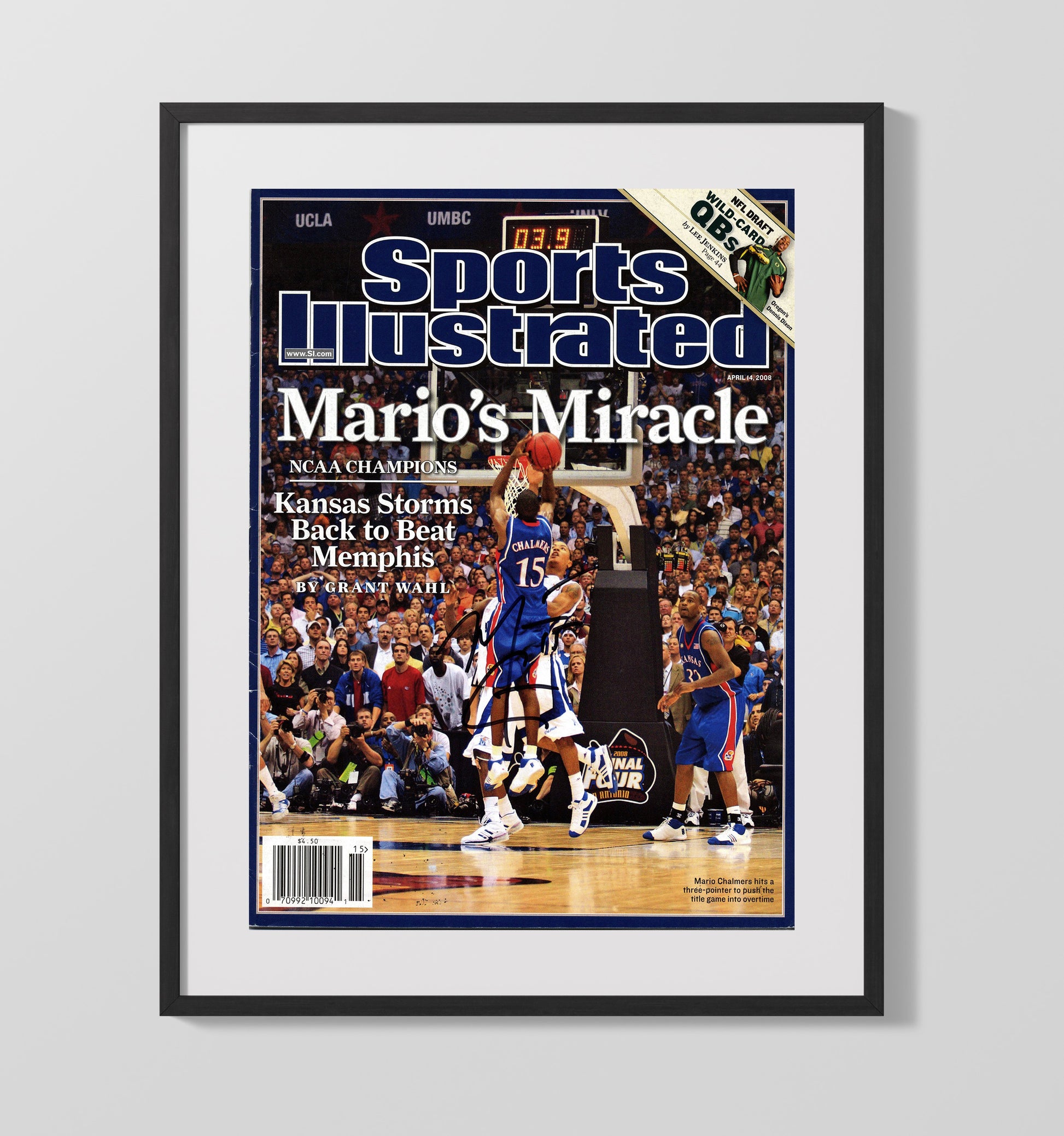Kansas Basketball Mario Chalmers Miracle Championship Shot Legacy 2008 SI College Basketball Wall Art 16x20 Gallery Frame college basketball wall art print