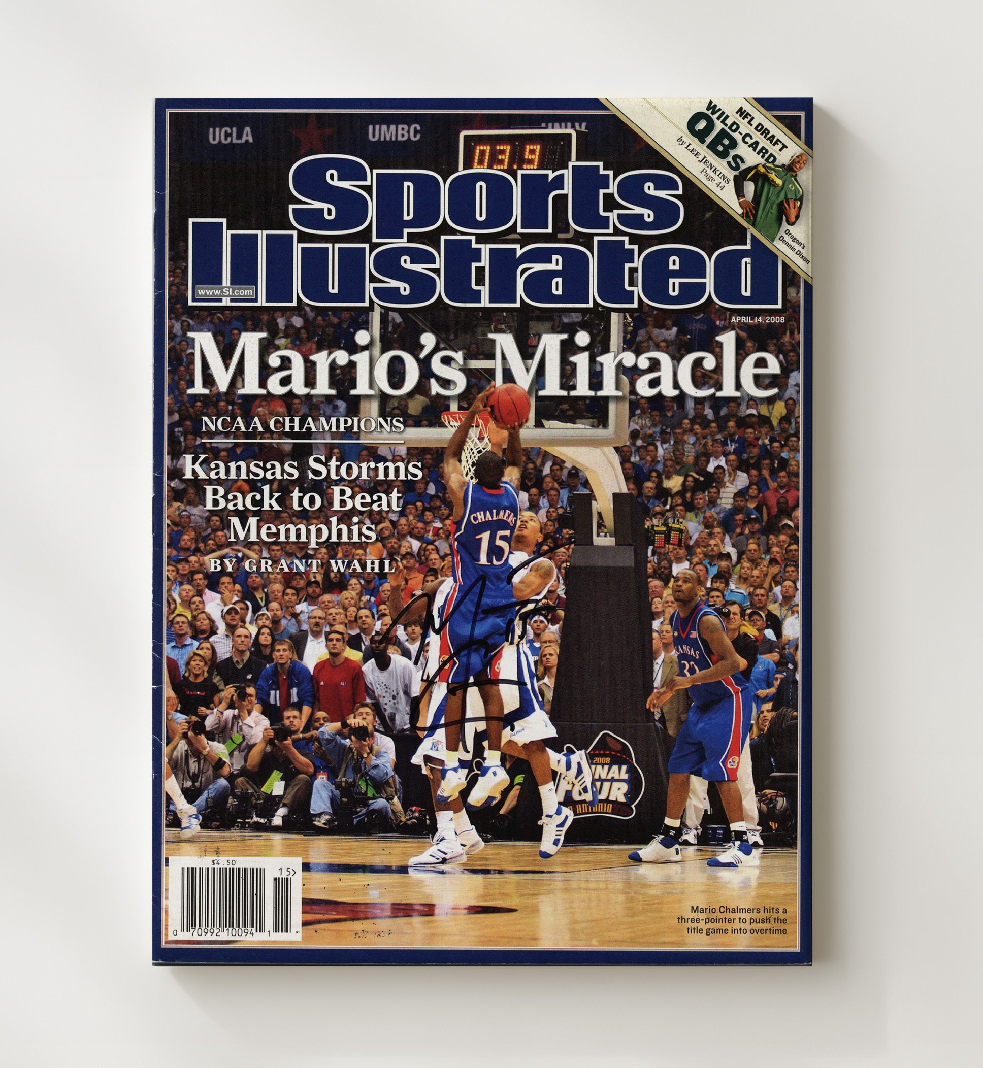 Kansas Basketball Mario Chalmers Miracle Championship Shot Legacy 2008 SI College Basketball Wall Art 20x24 Canvas college basketball wall art print